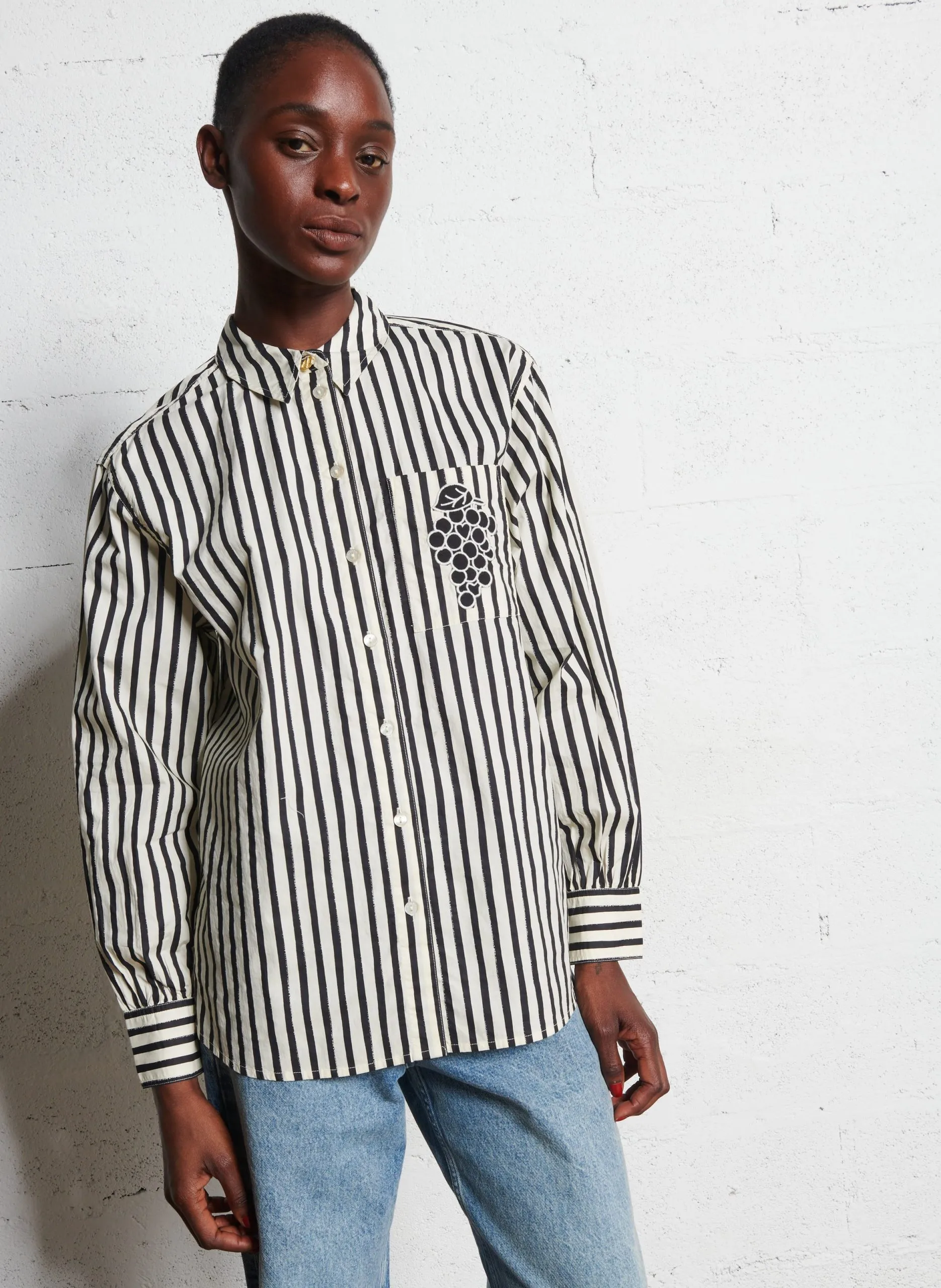 Chemise droite à rayures en coton bio Blanc ALEX