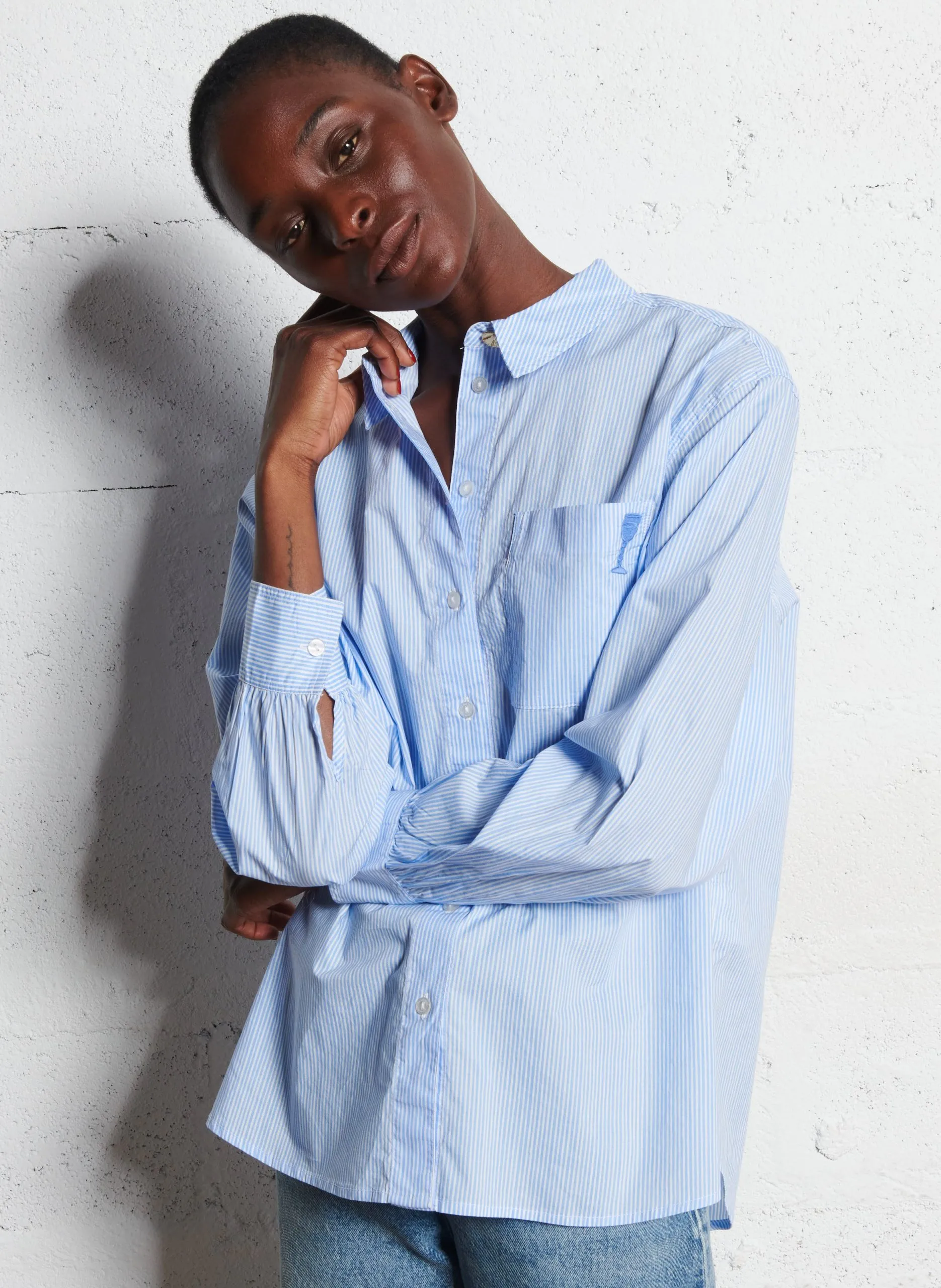 Chemise droite à rayures en coton bio Bleu ALEX