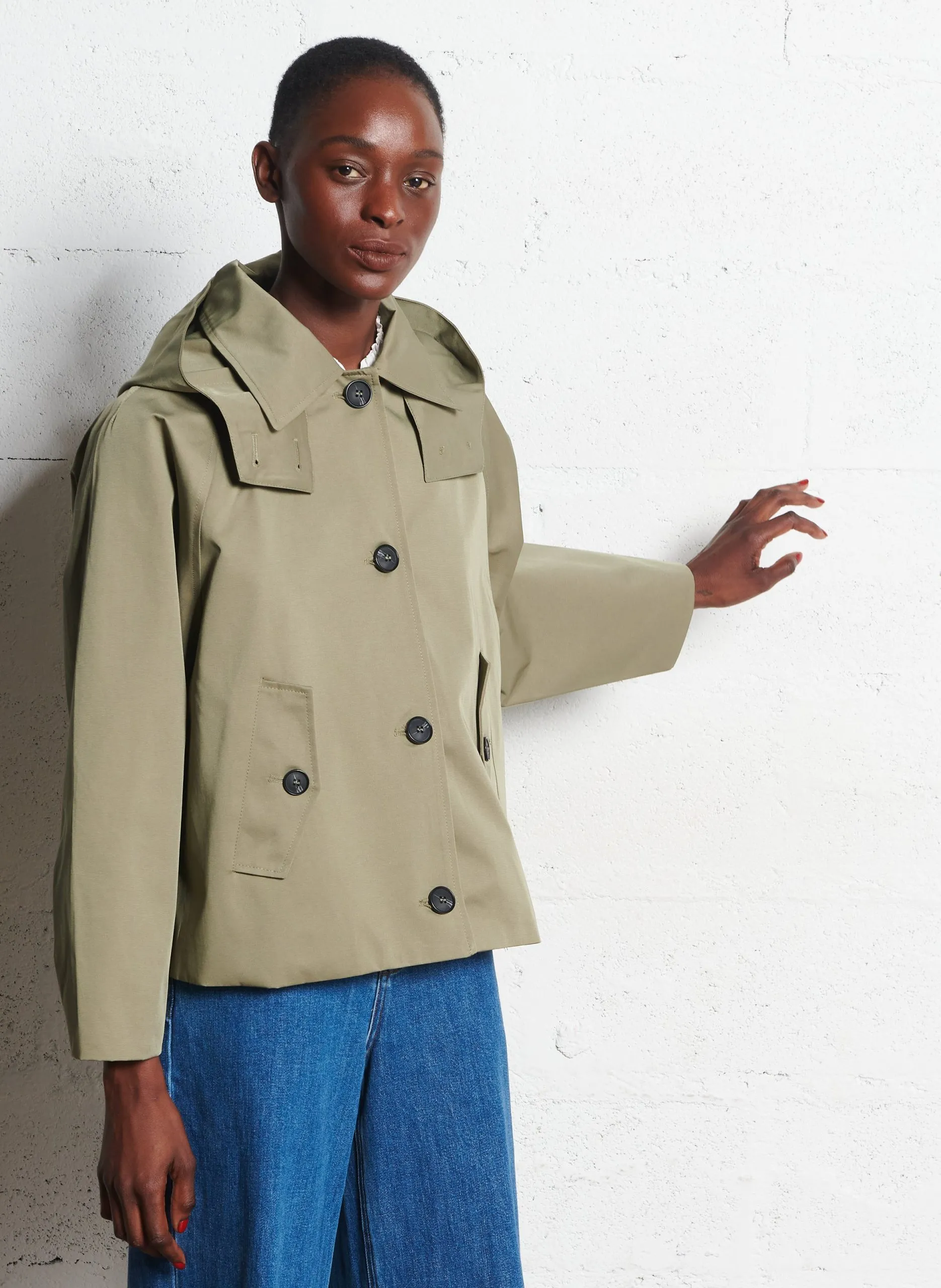 Parka courte trapèze unie Vert NOLAN