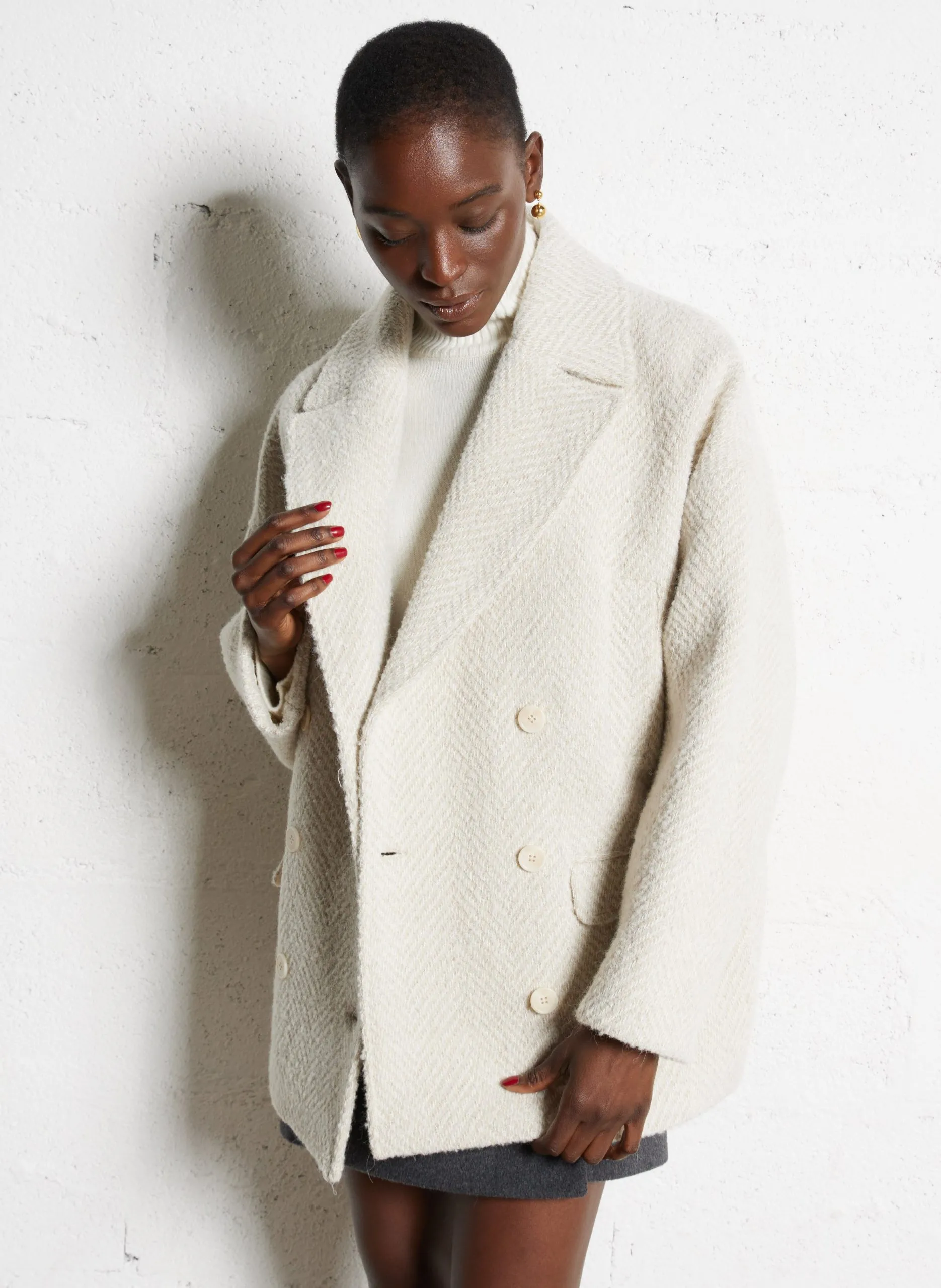 Caban oversize en laine mélangée Beige YZIA