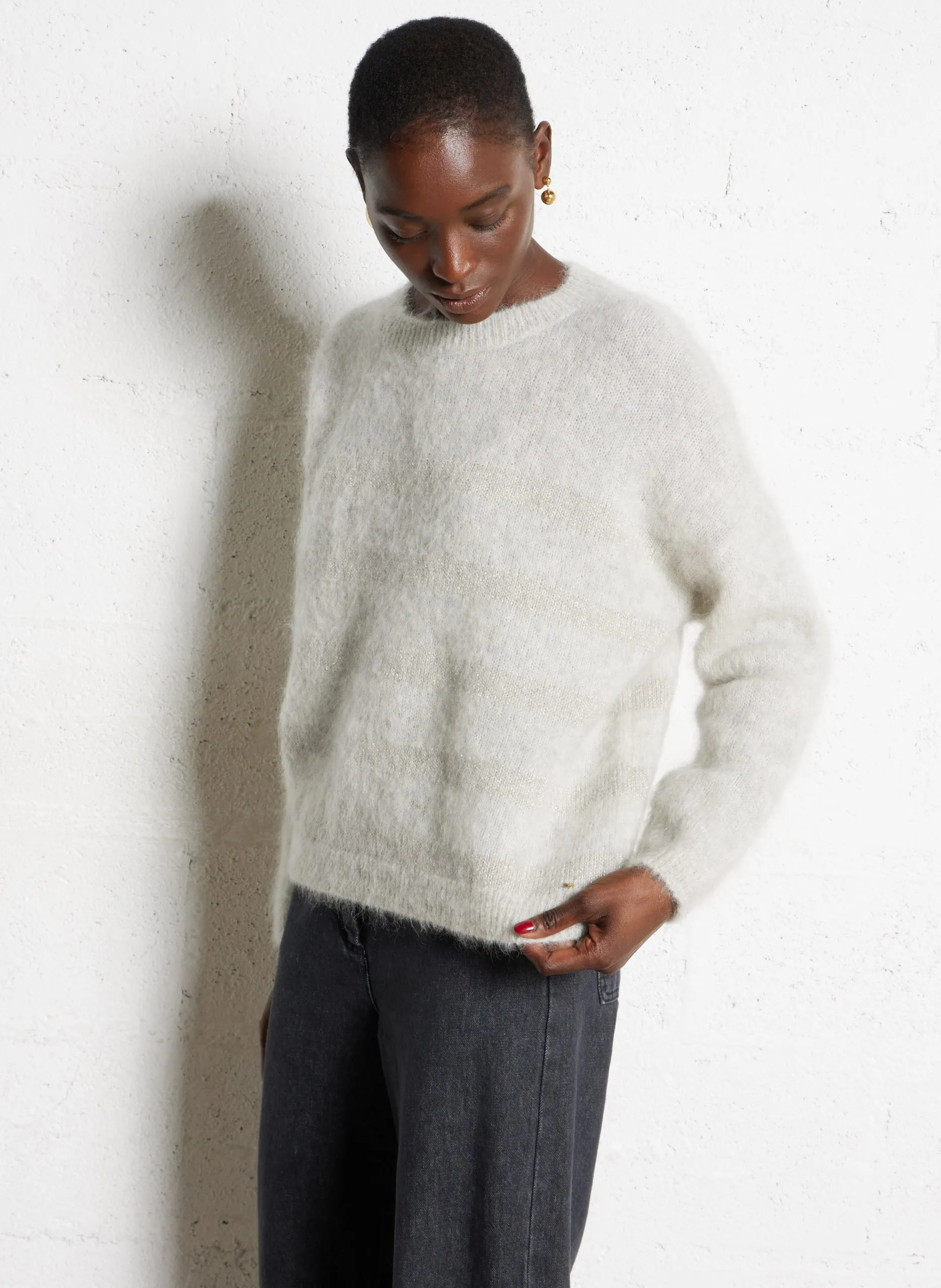 Pull ample rayé en laine mélangée Gris ALEO