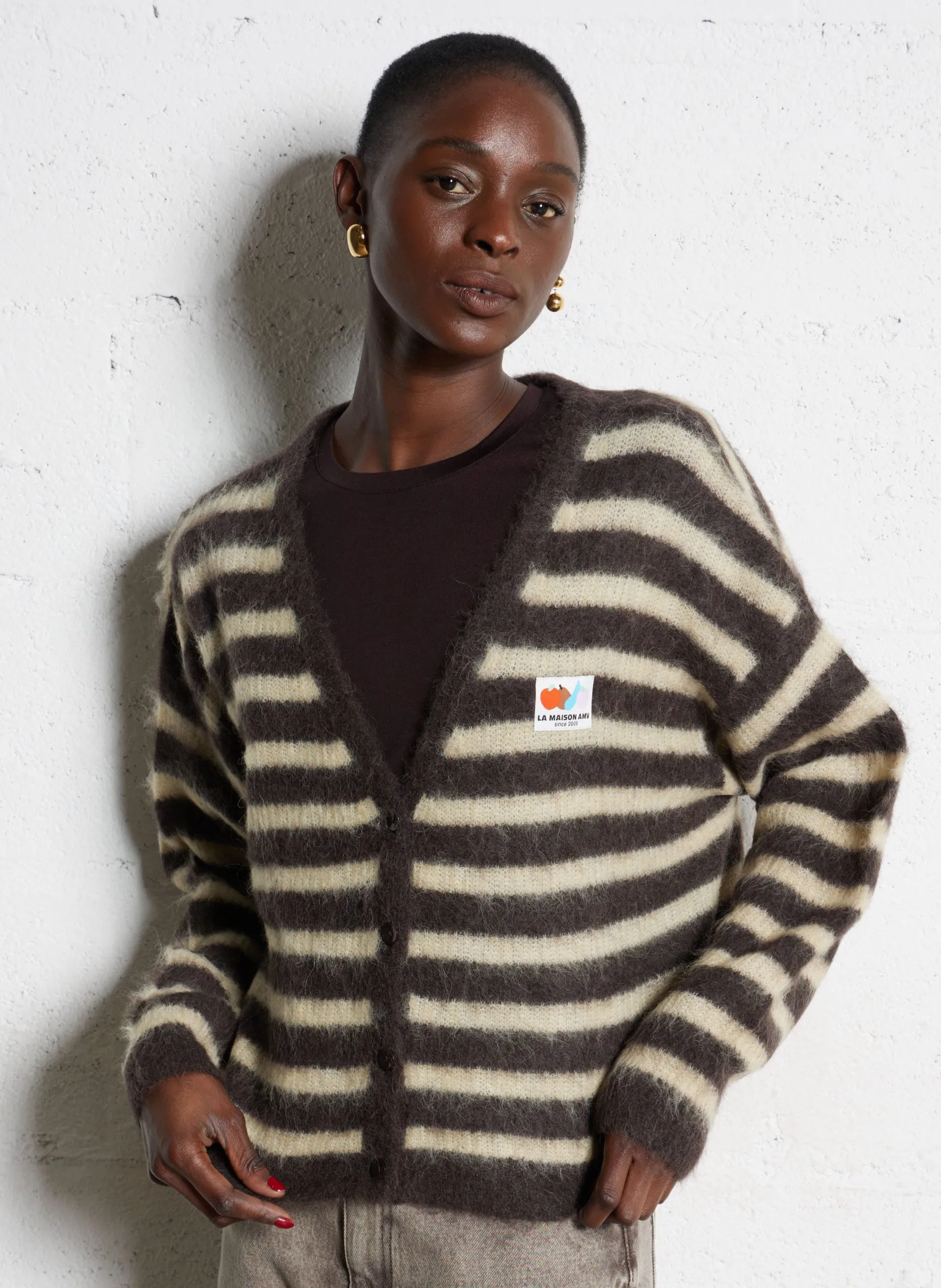 Gilet droit en alpaga mélangé Marron NENYBAY