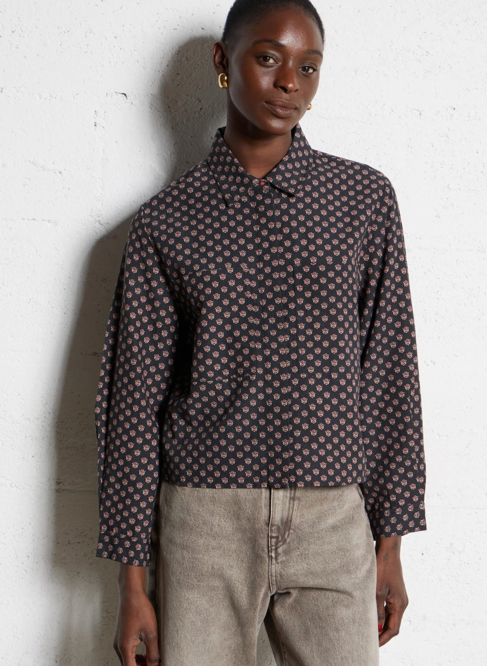 Chemise oversize courte Noir TEXAS