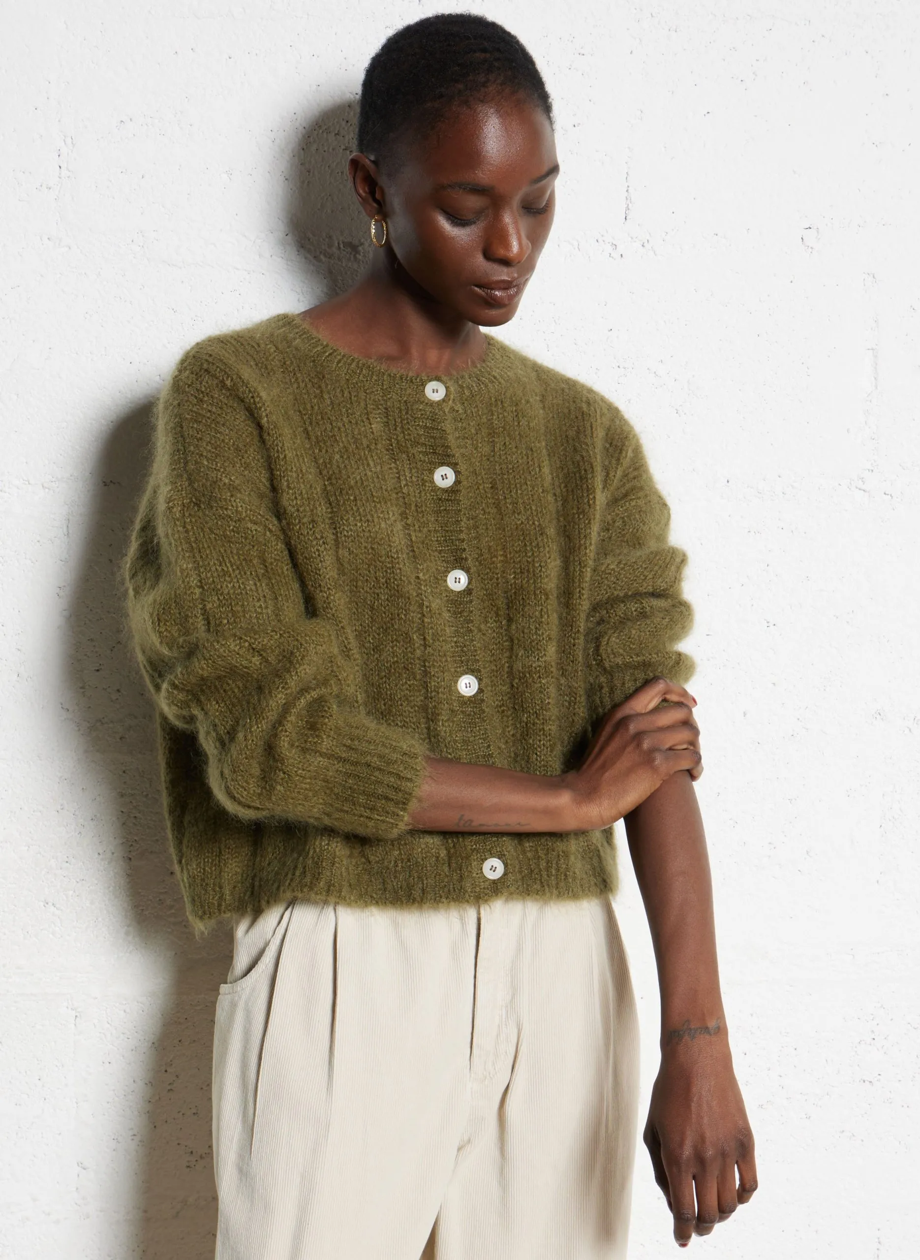 Gilet ample duveteux en laine mélangée Vert CHOUETTE