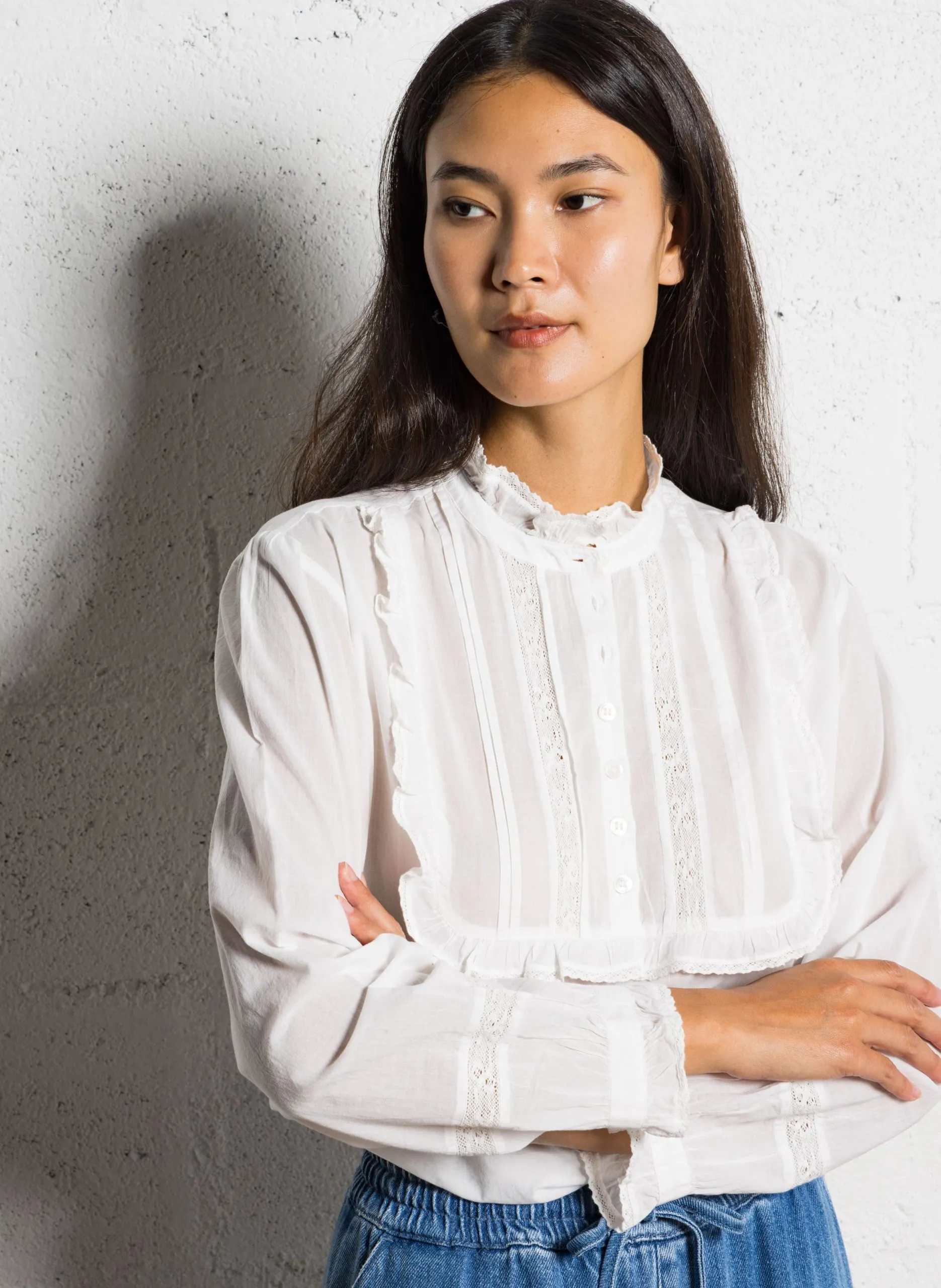 Blouse col victorien en coton Blanc SOTHIS