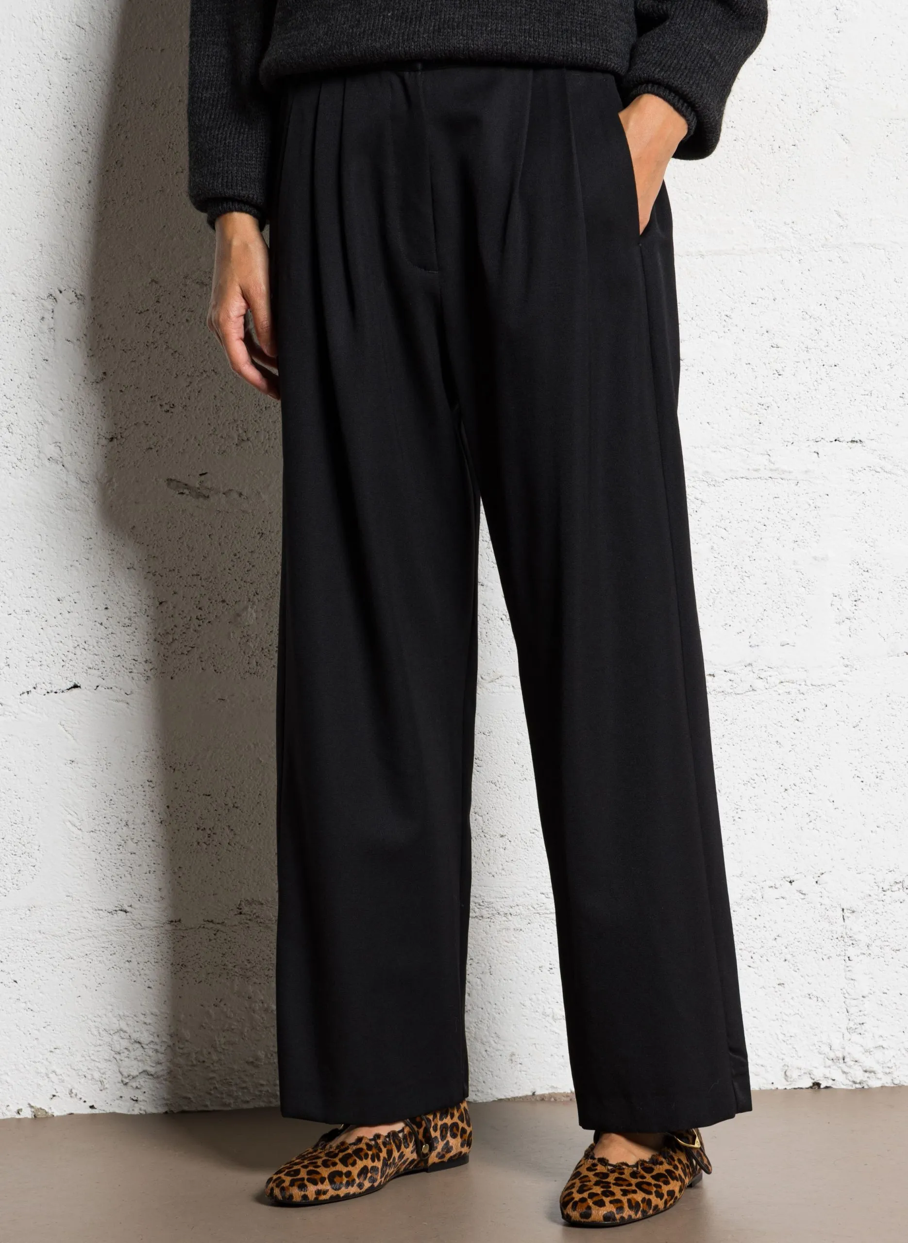 Pantalon large en laine Noir CEDAR