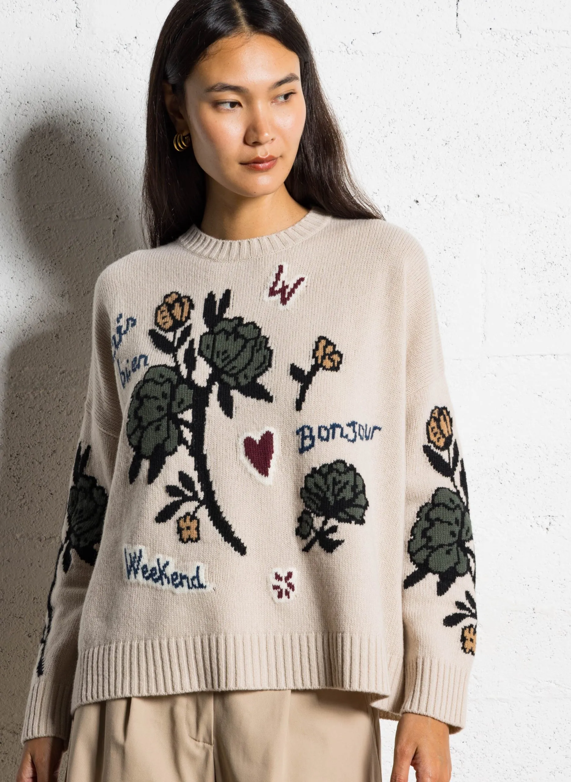 Pull col rond en laine Beige PAVIDI