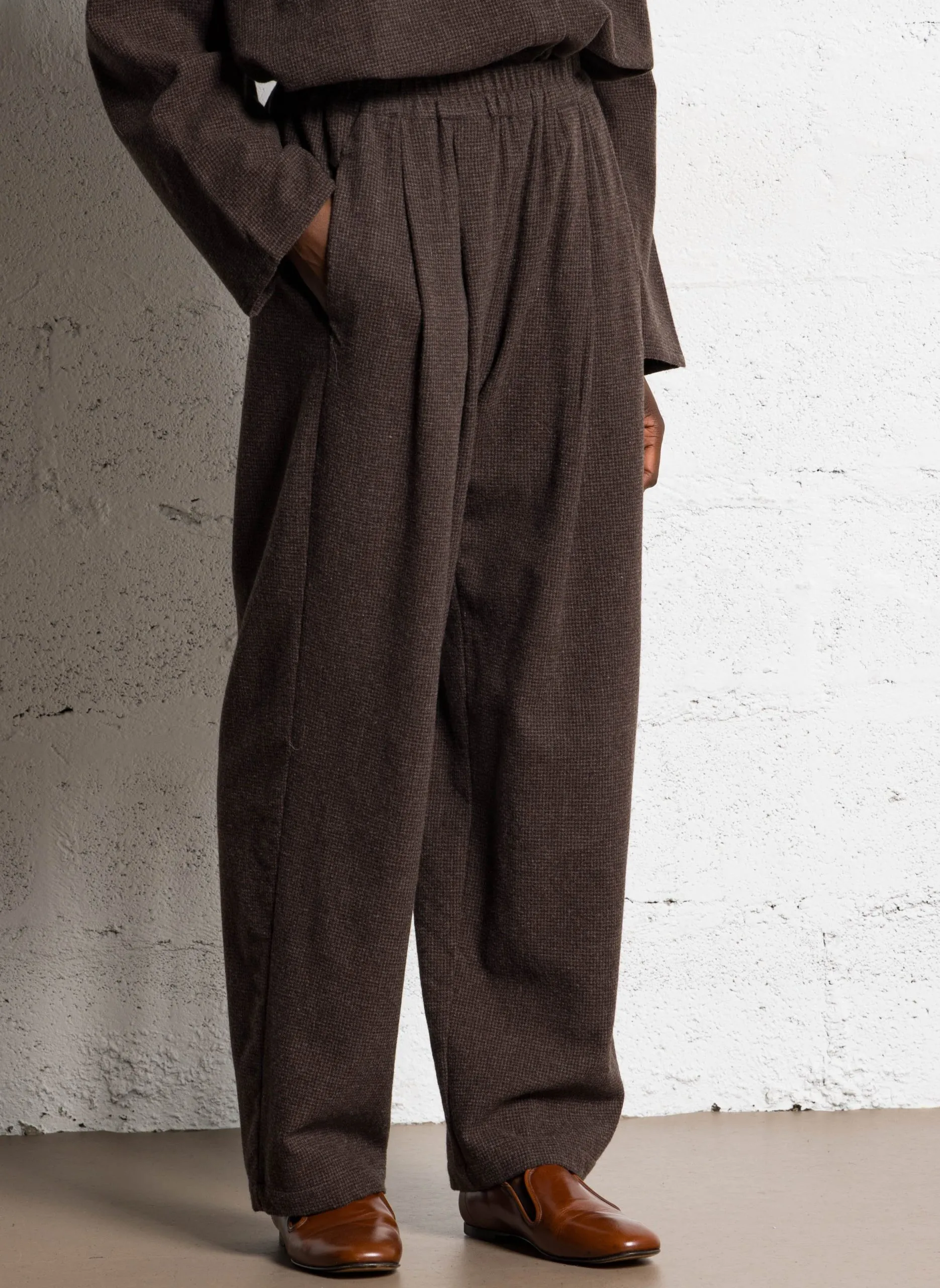 Pantalon large en laine mélangée Marron BACKER