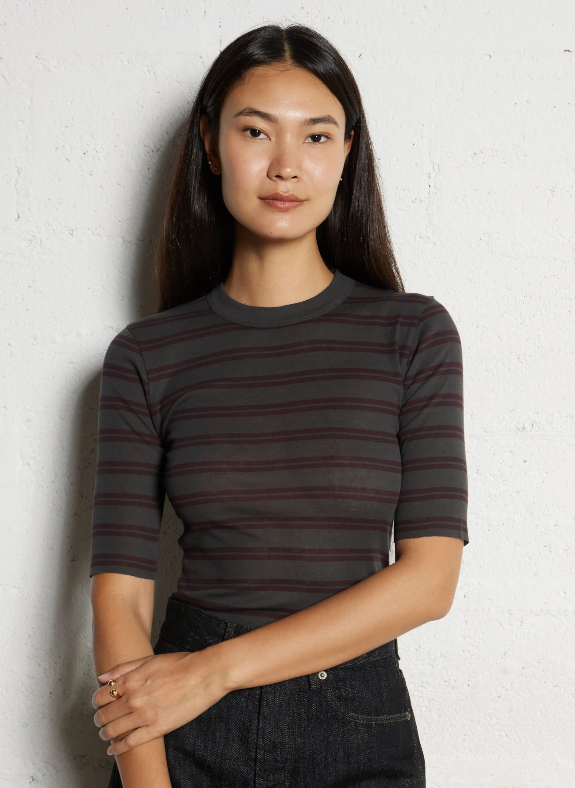 Tee-shirt col rond rayé en coton Prune GLORIA