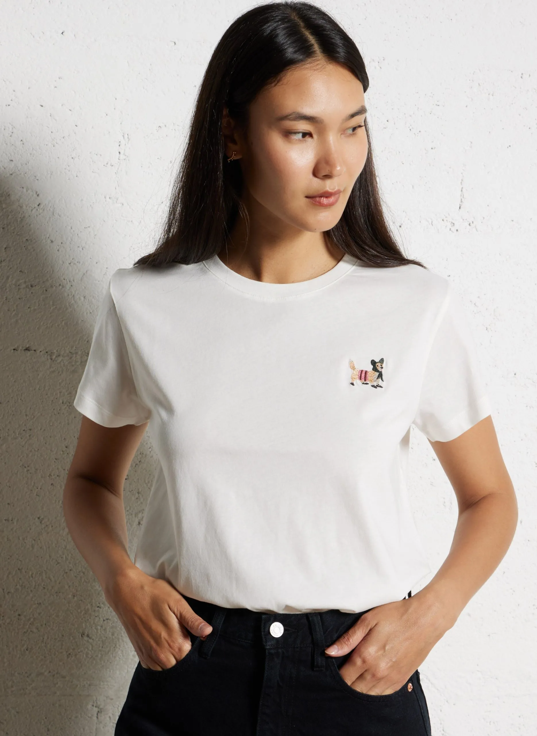 Tee-shirt col rond en coton Blanc FANTINE