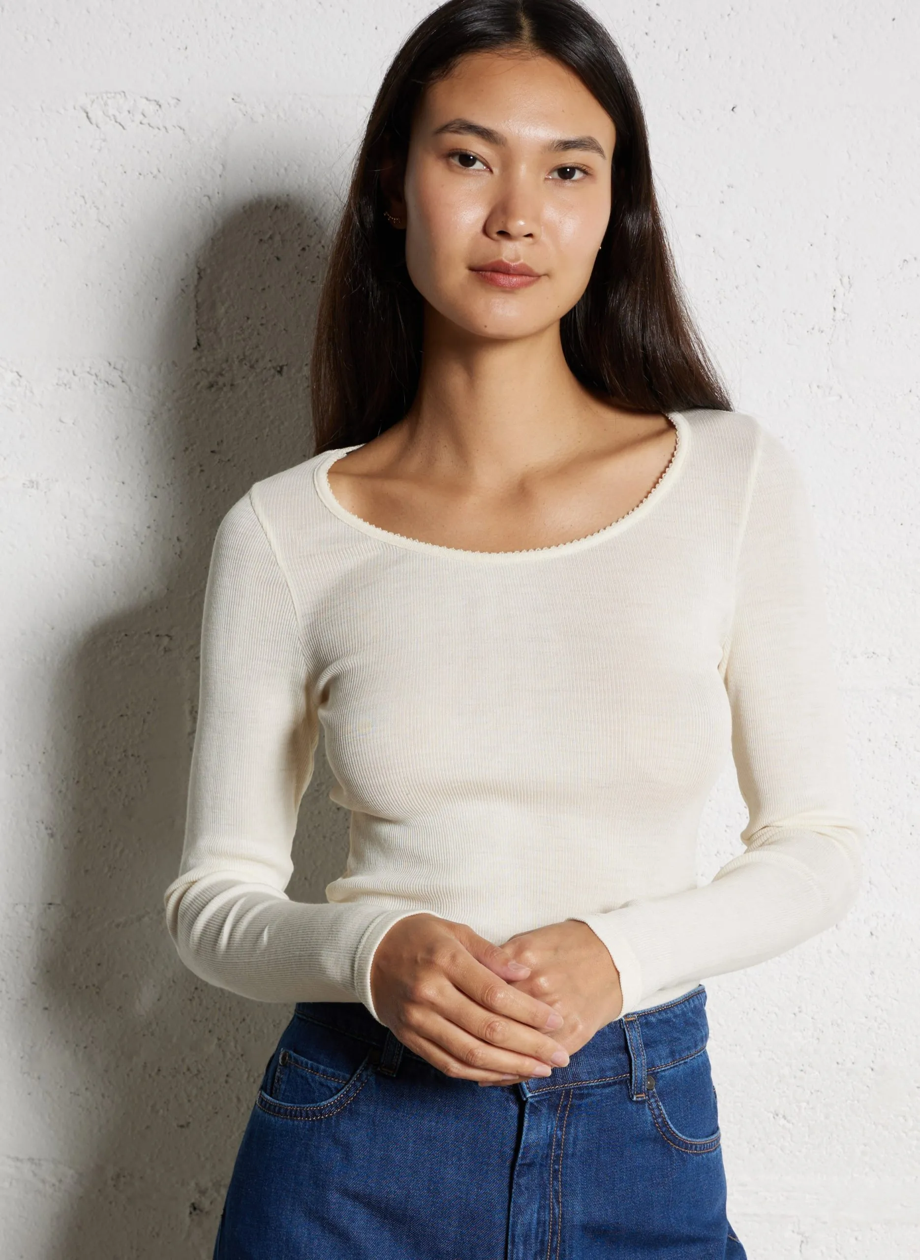 Tee-shirt manches longues uni Beige