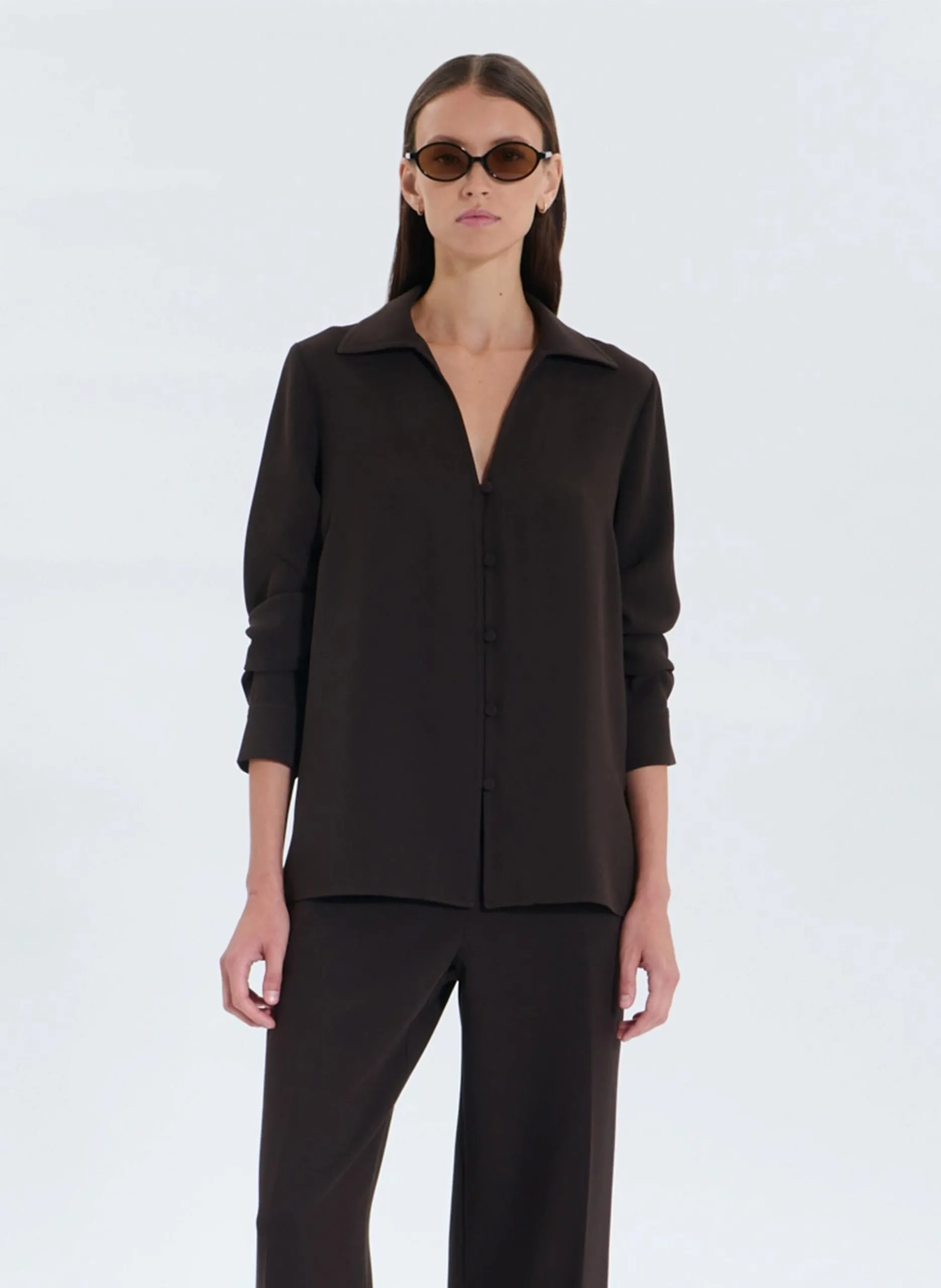 Chemise droite col à revers Marron CARMA