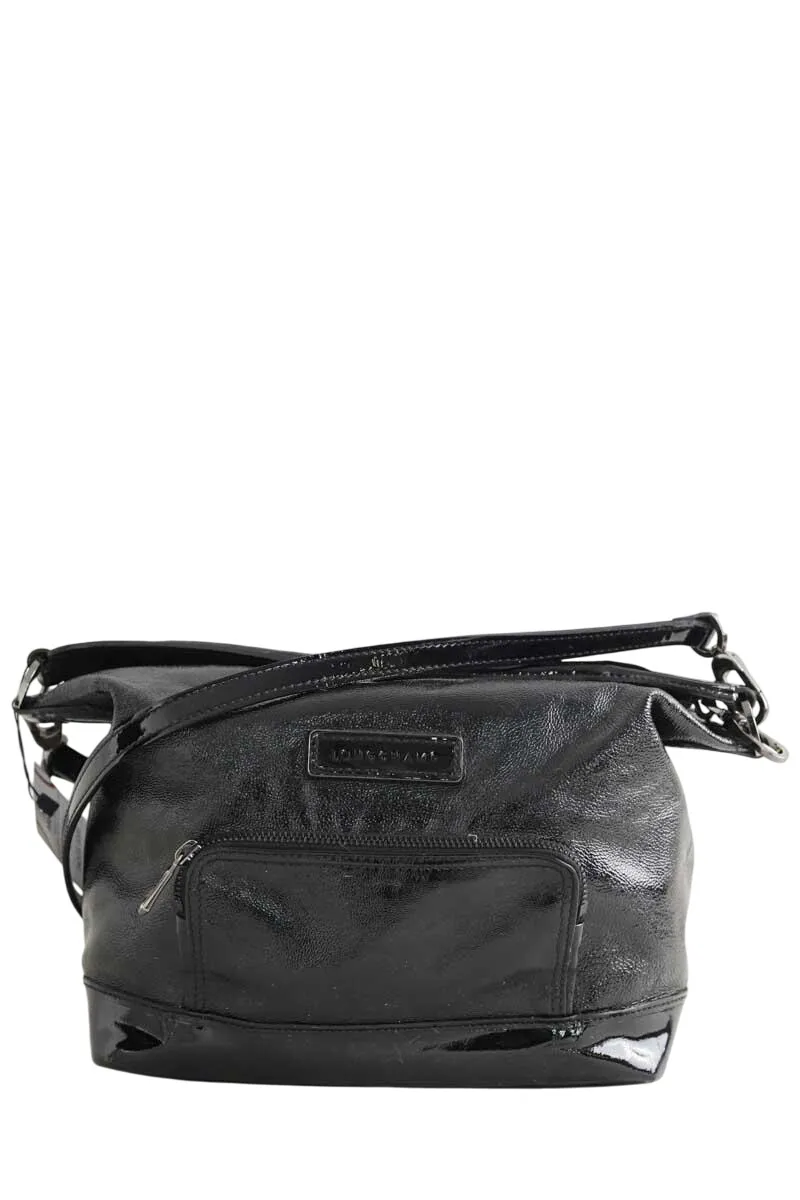 Sac à bandoulière en cuir verni Noir
