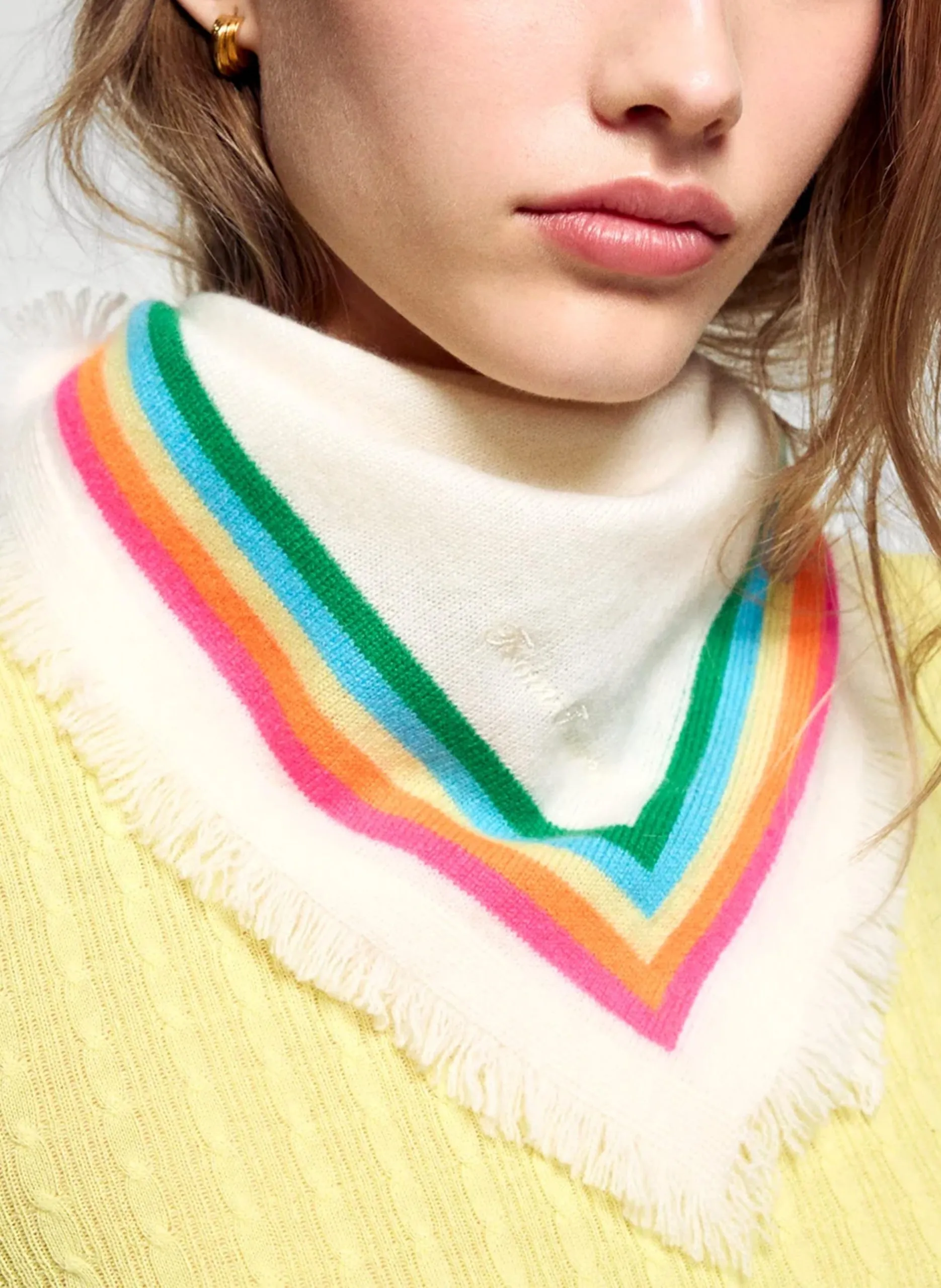 Foulard rayé en cachemire Beige