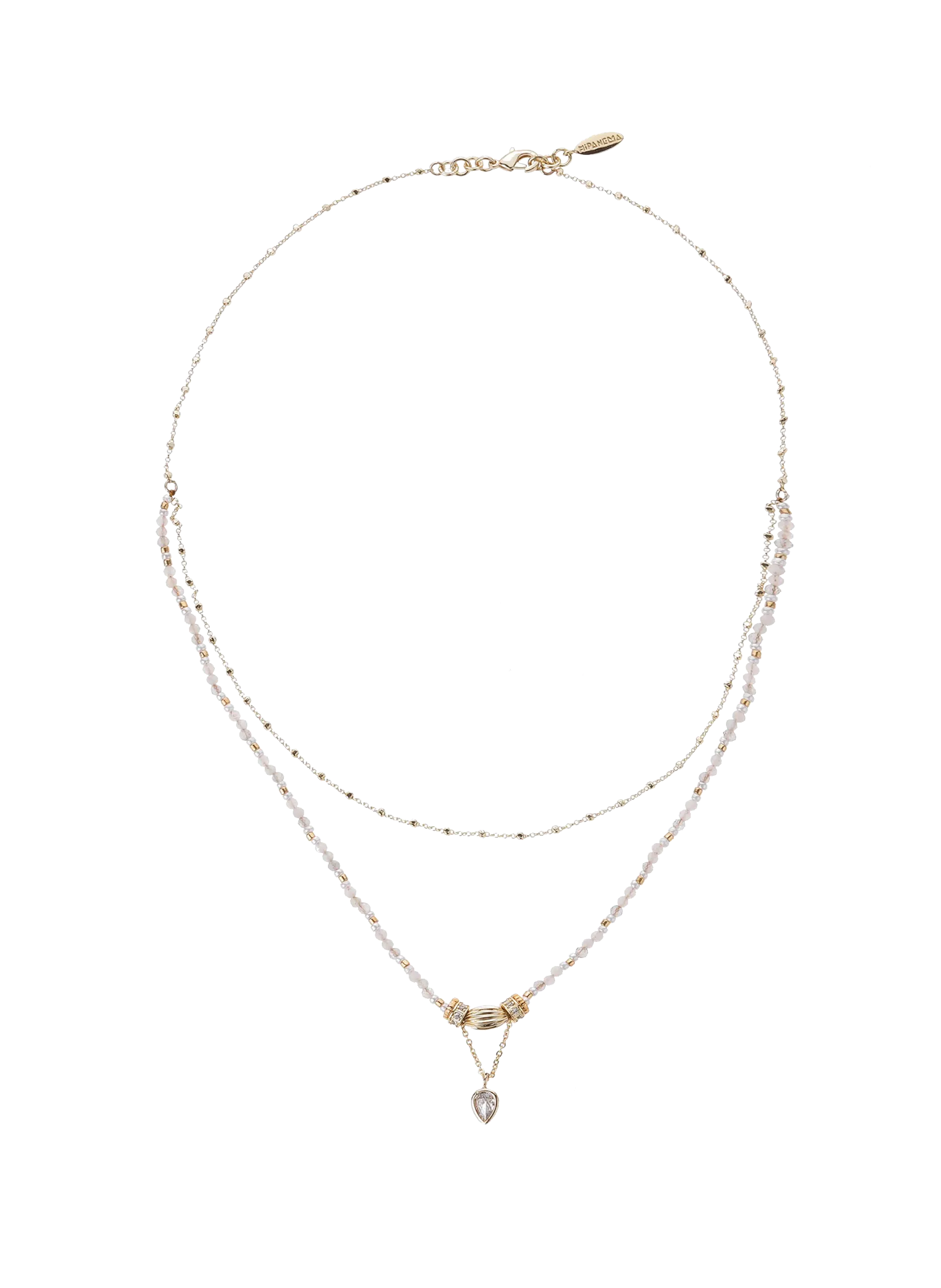 Collier multirangs perles et pendentif Blanc TALENA