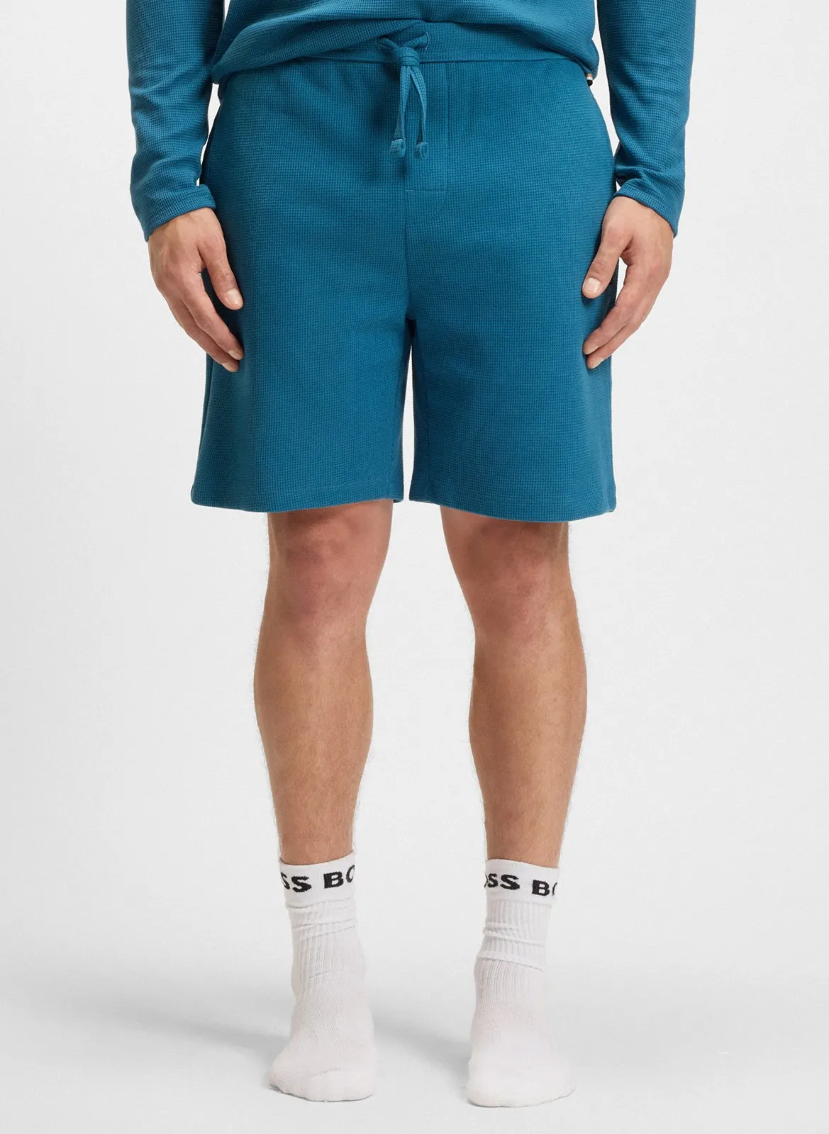 Short droit gaufré à logo brodé Bleu
