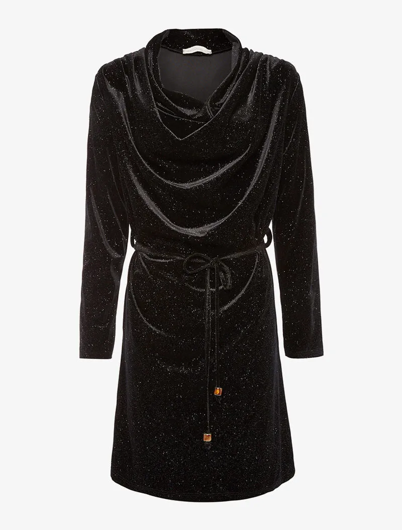 Robe velours pailletée col bénitier - noir