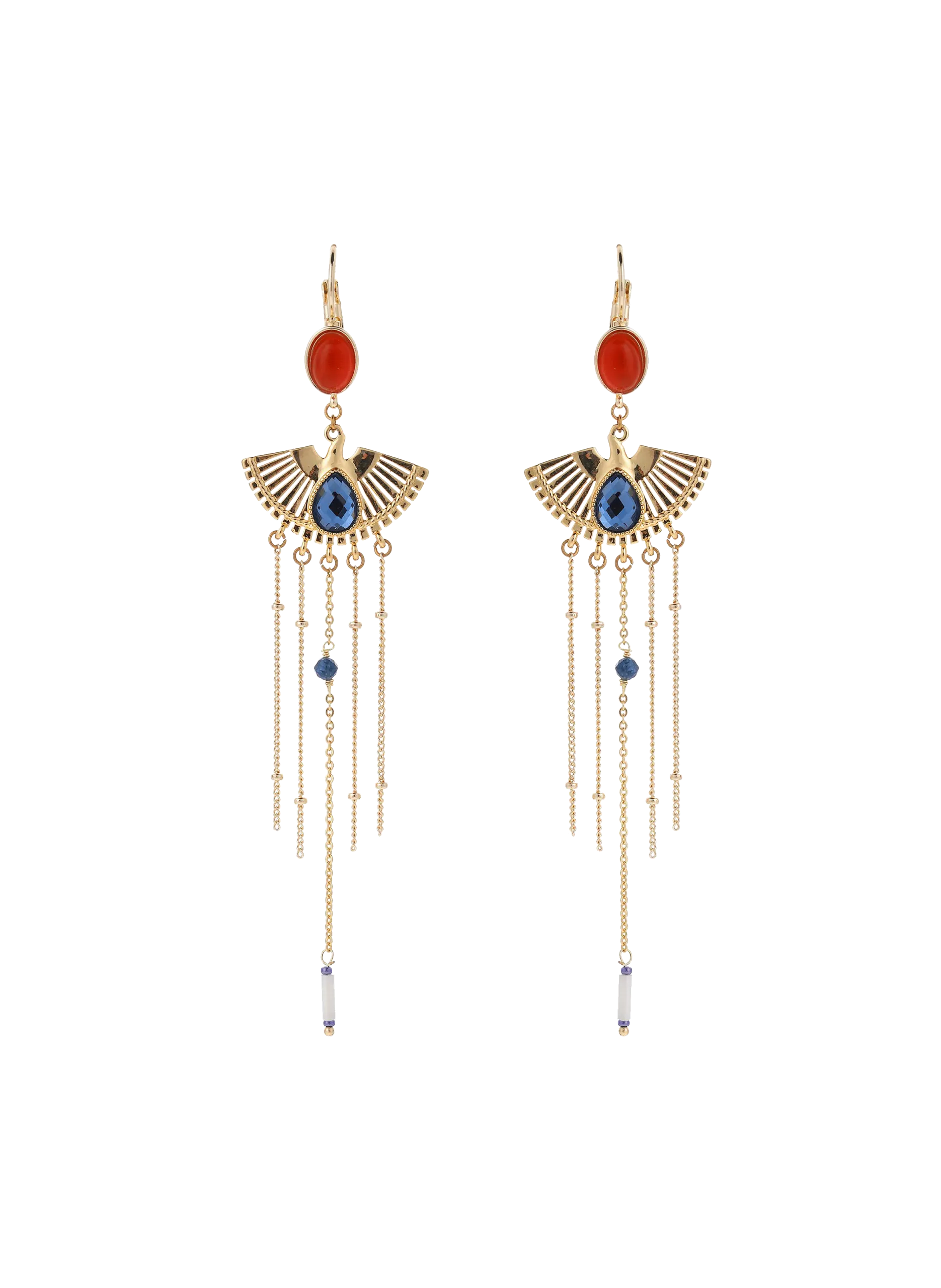 Boucles d'oreilles pendantes avec chaînes et perles Bleu NATIV