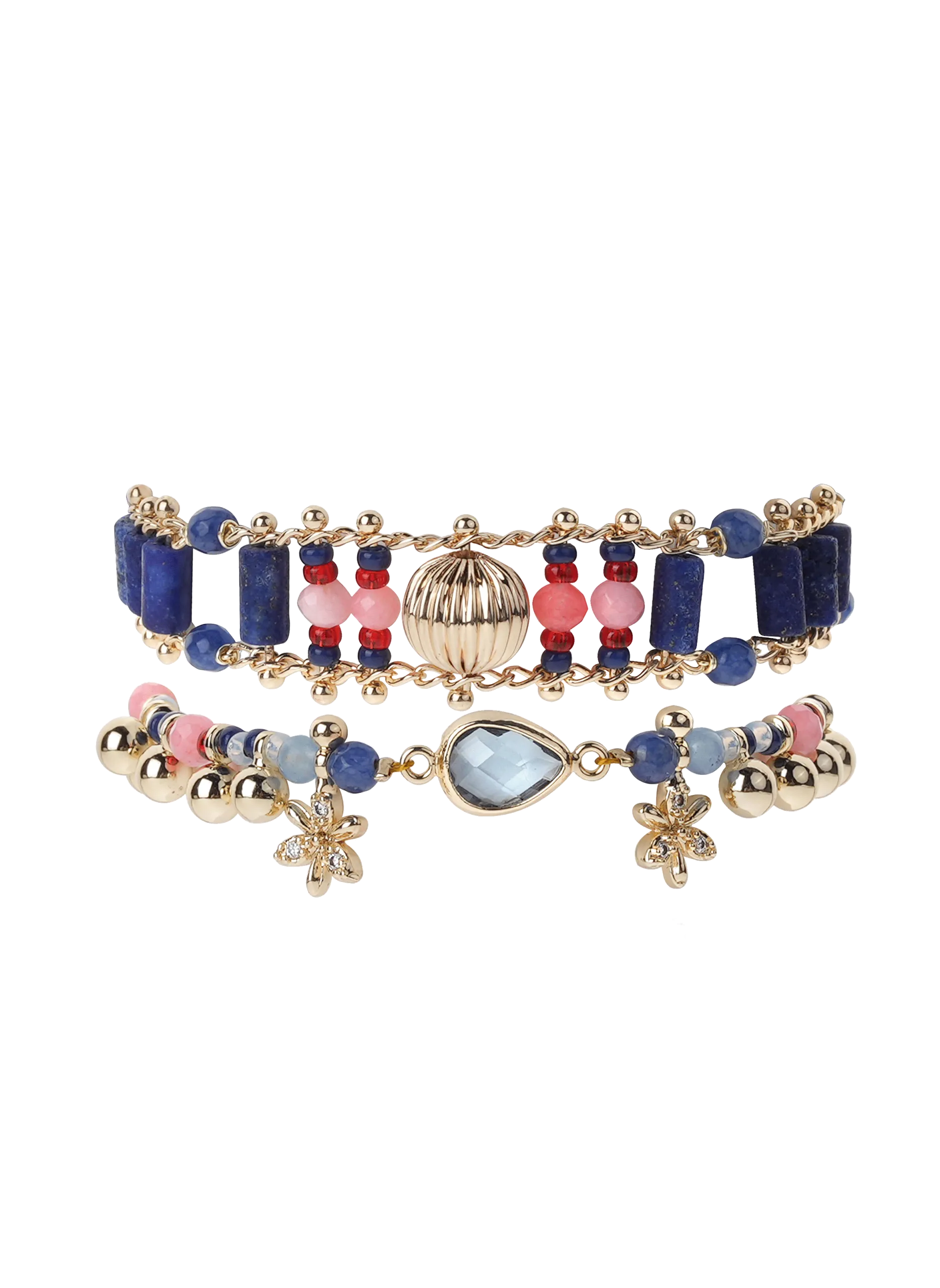 Bracelet de perles avec pampilles réglable Bleu BILBAO