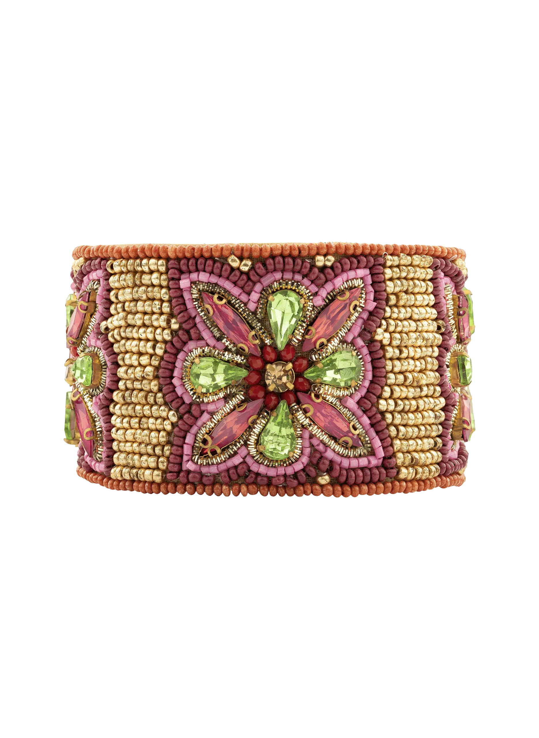 Bracelet manchette réglable perles tissées Rose HELIANNE