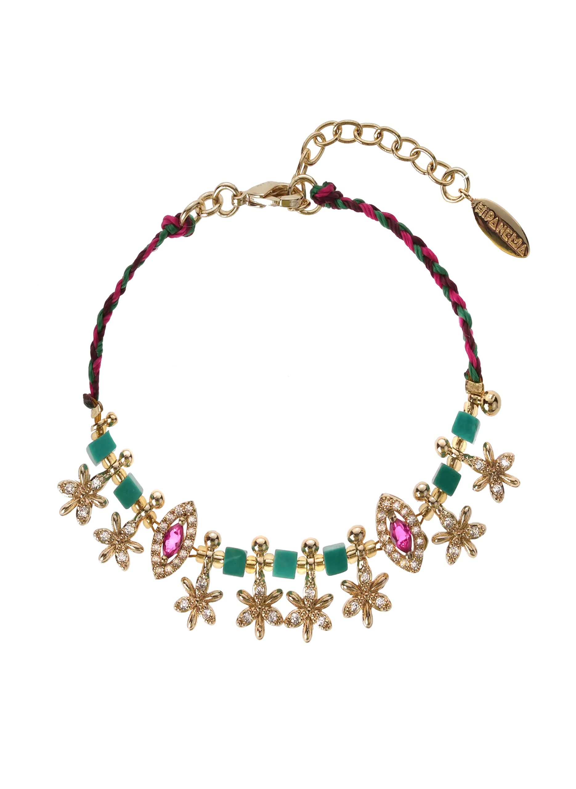 Bracelet cordon avec perles et pampilles étoiles Vert PIMPI