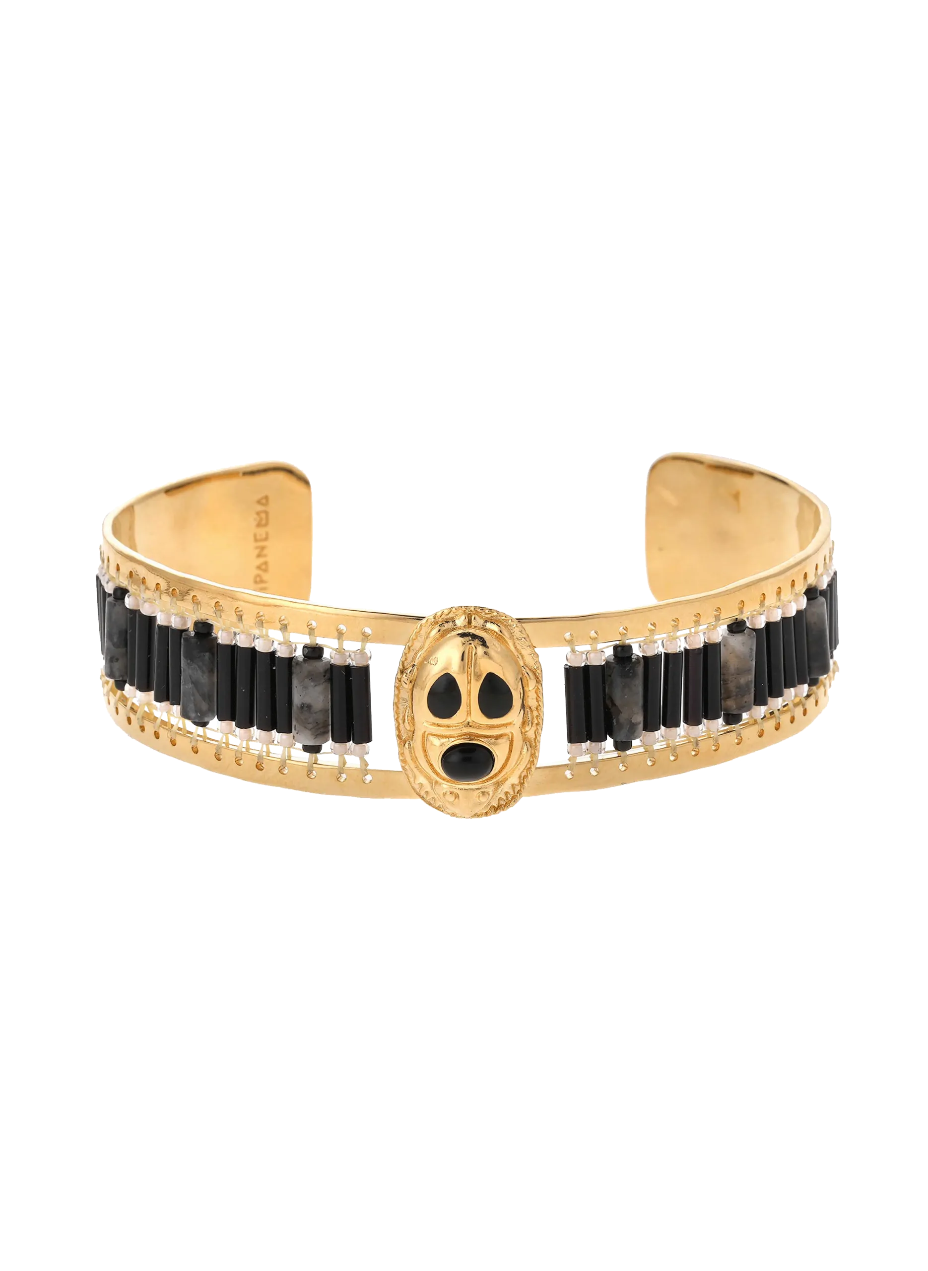 Bracelet jonc de perles tissées avec cabochon central Noir KAYANNE