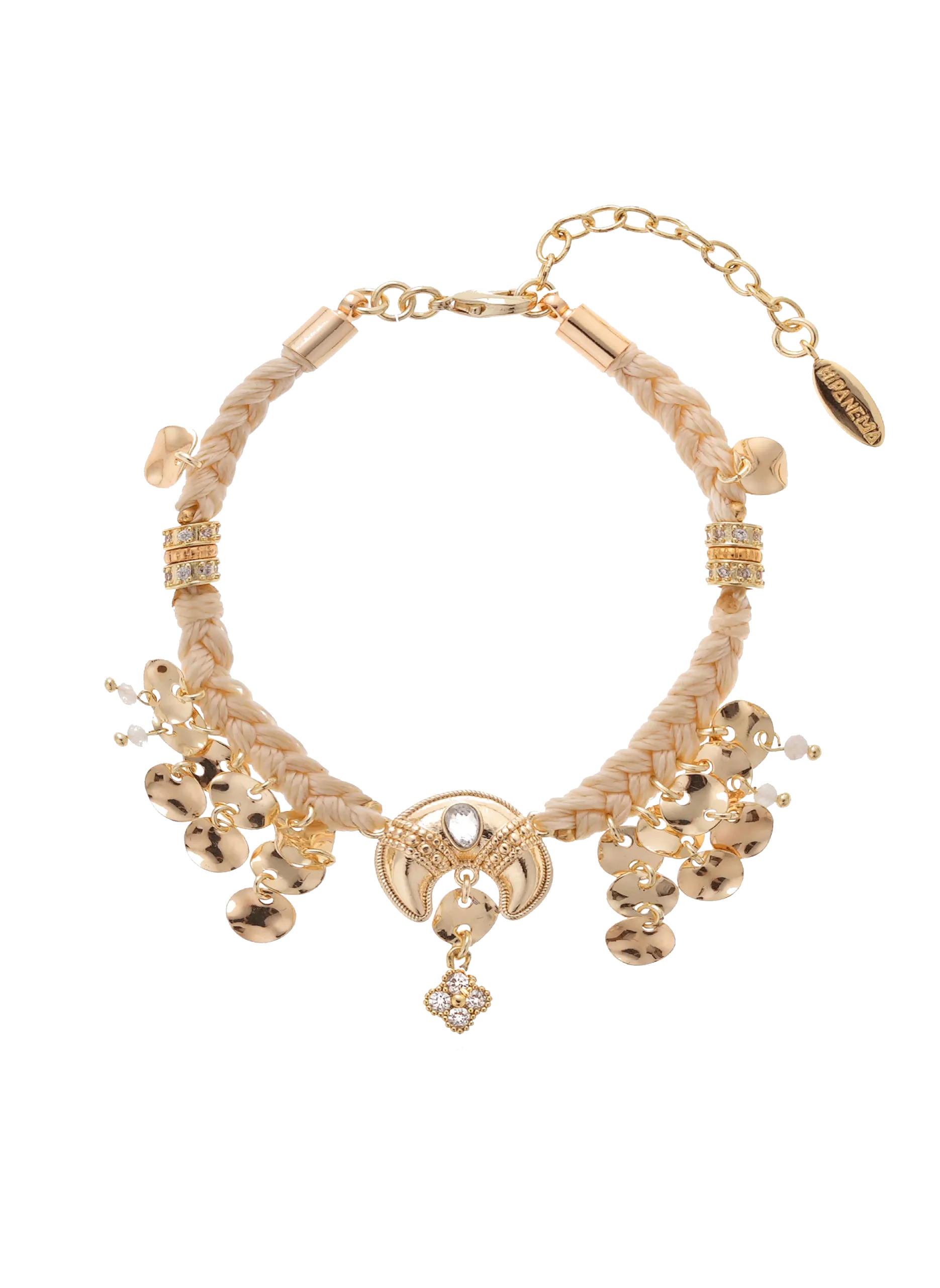 Bracelet cordon réglable avec perles et pampilles Blanc ROZO