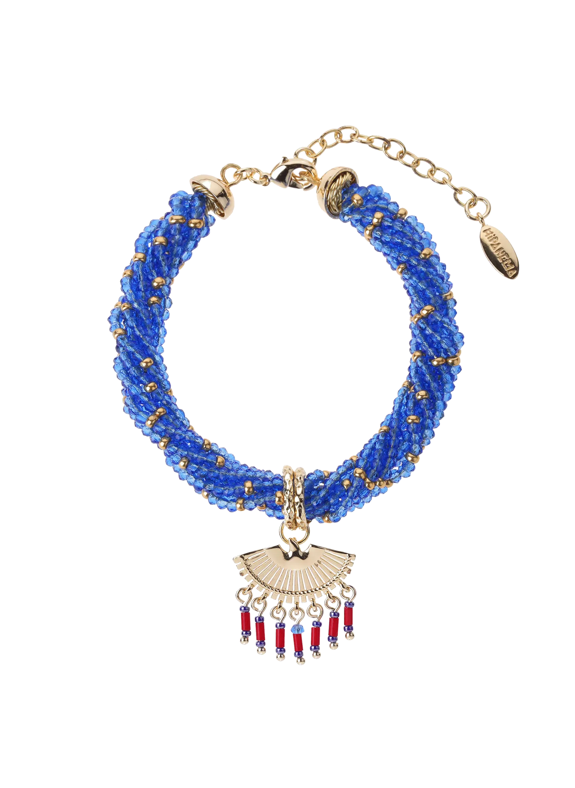 Bracelet de perles torsadées réglable avec pendentif Bleu NALI