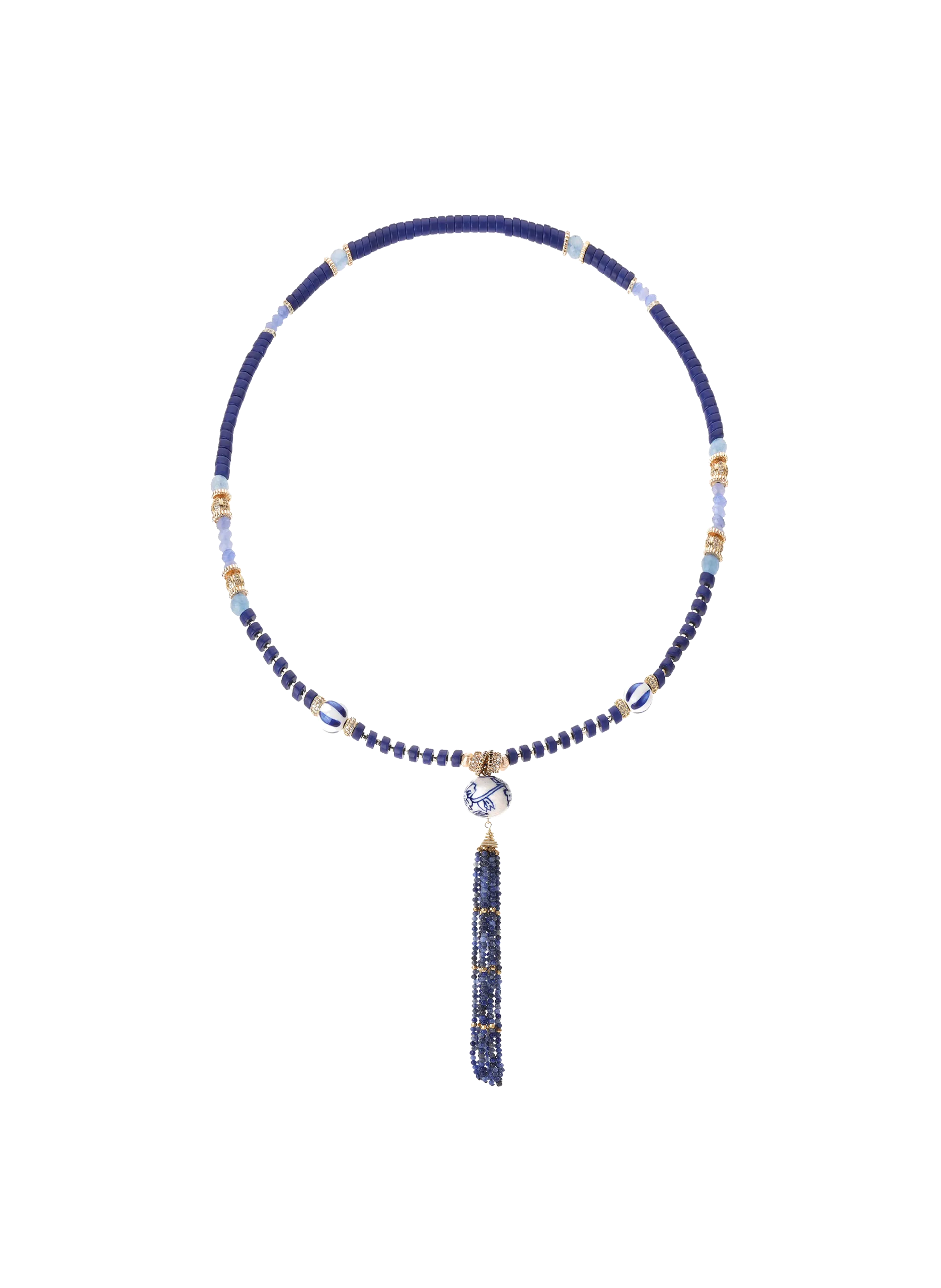 Collier de perles avec perles et pompon de perles Bleu AKANTE