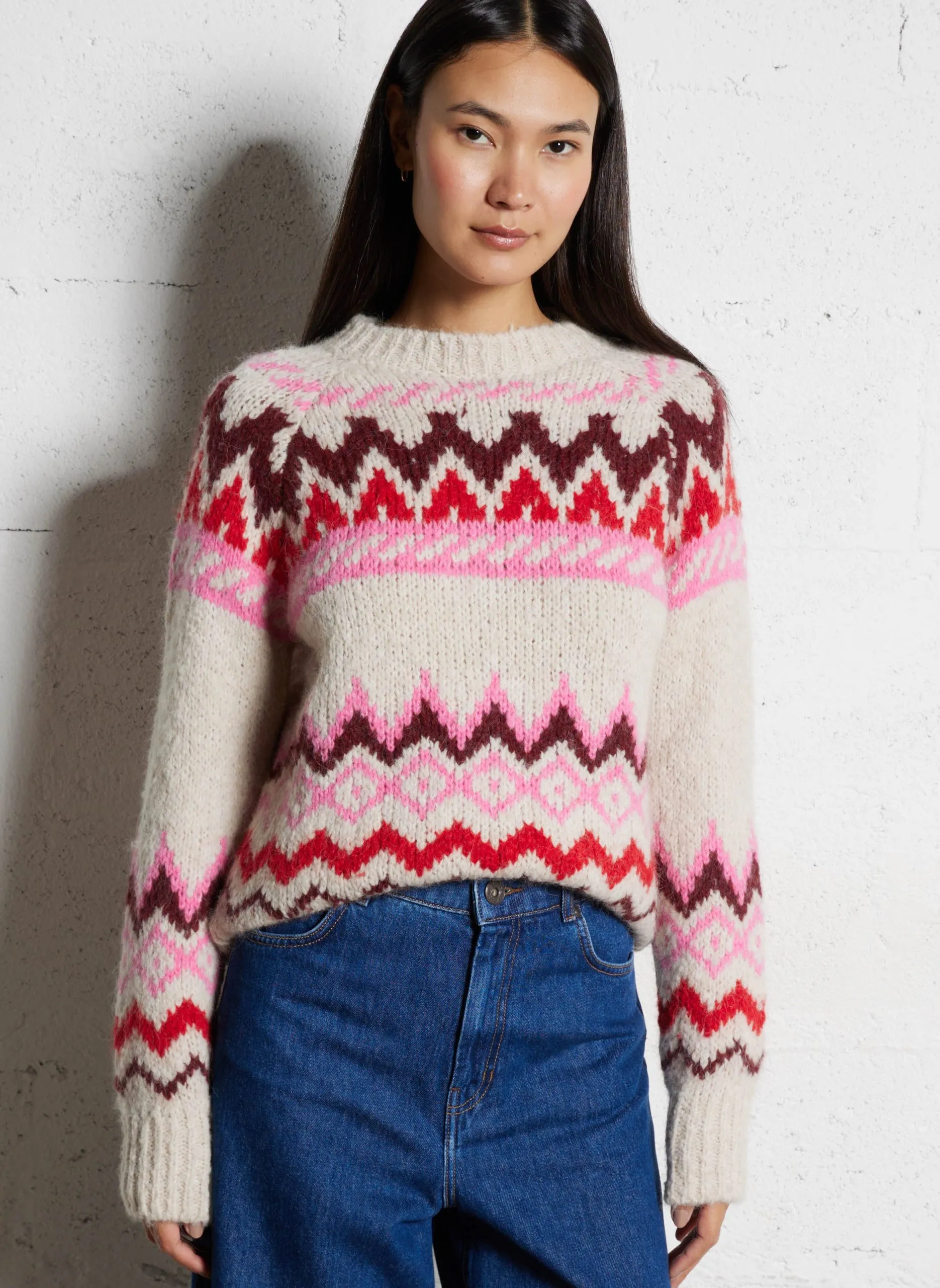 Pull droit col rond en jacquard Multicolore MAGIE