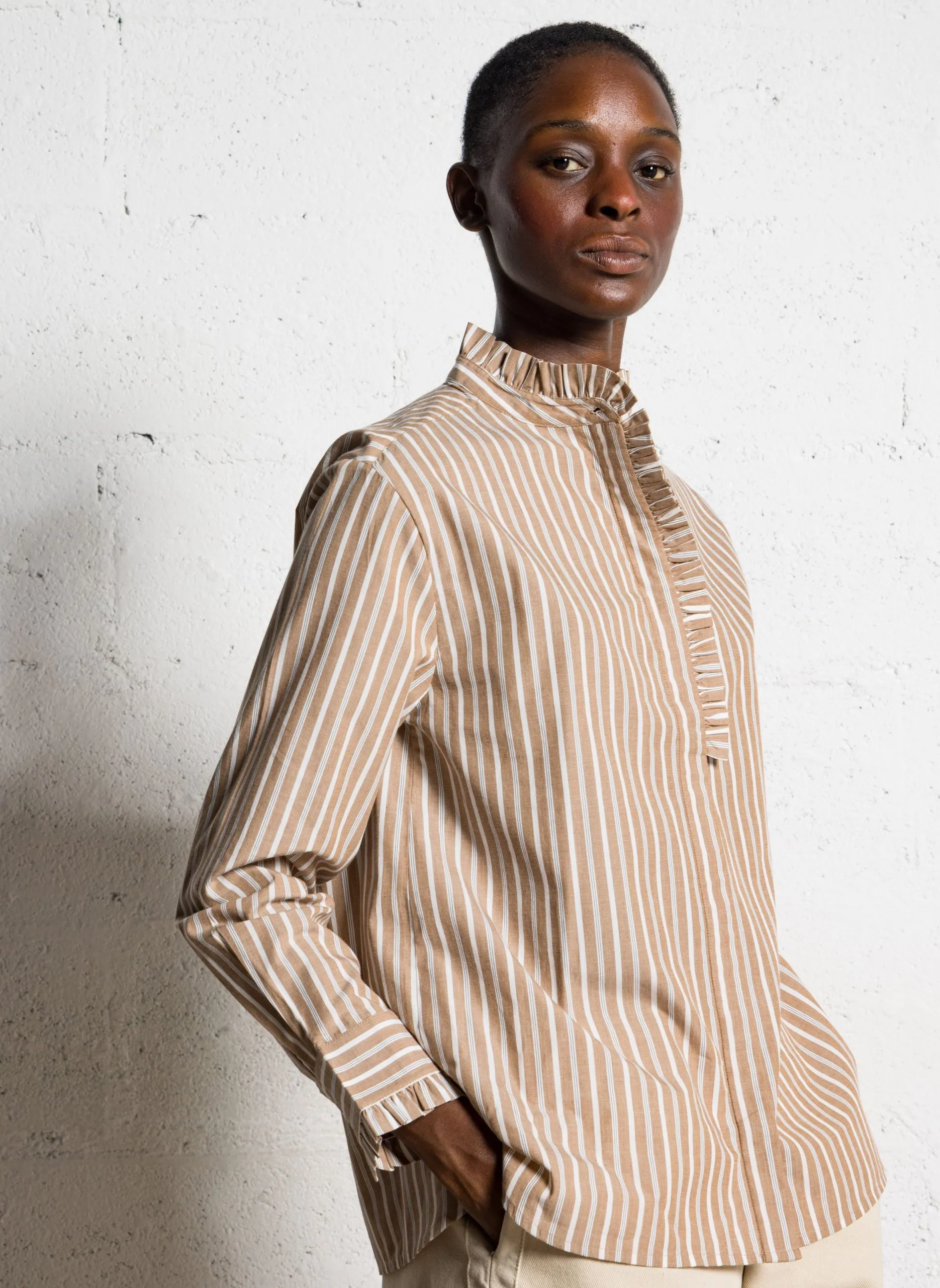 Chemise oversize en coton rayé Marron PASTEL