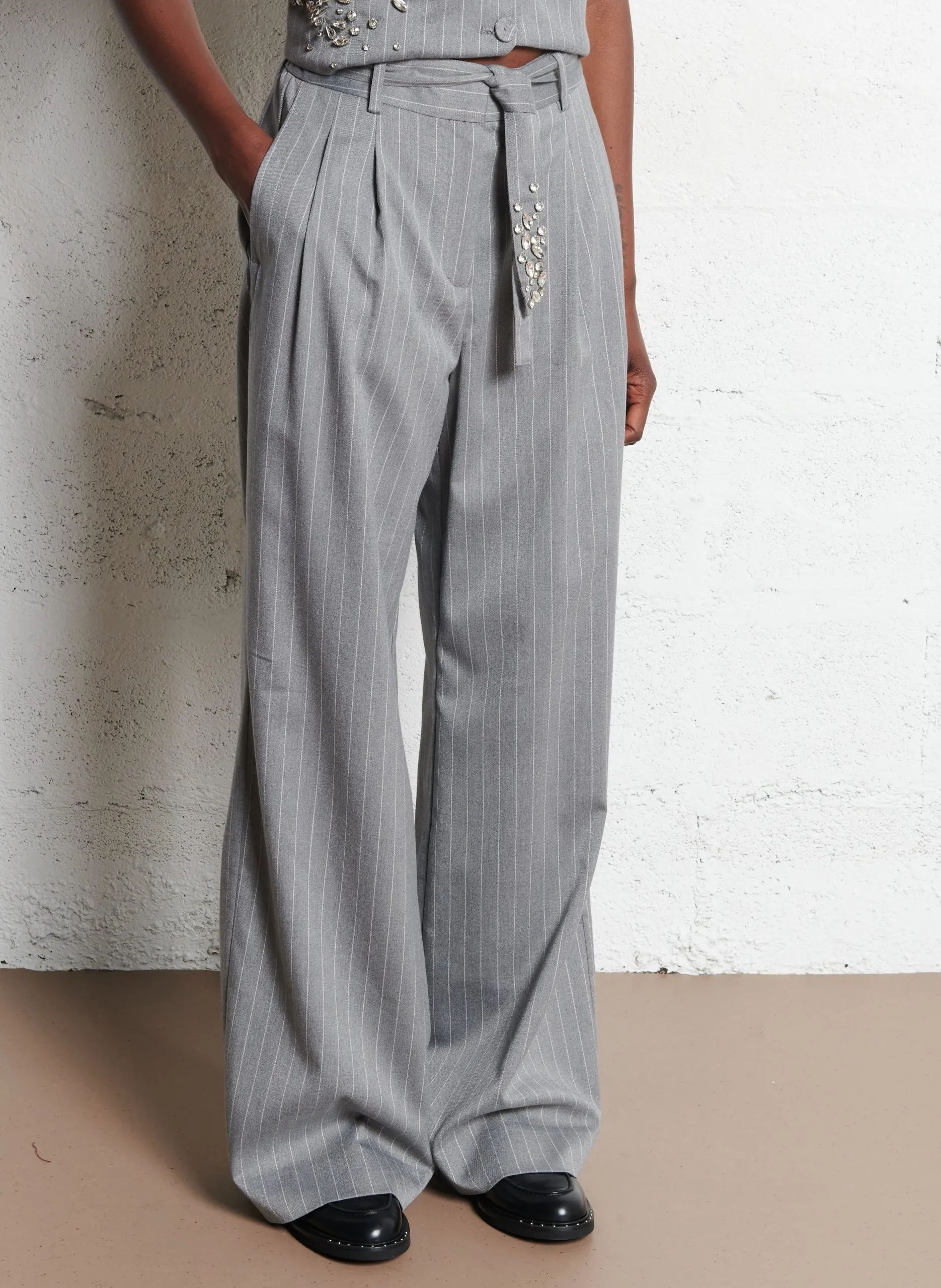 Pantalon large rayé Gris CHARLIE