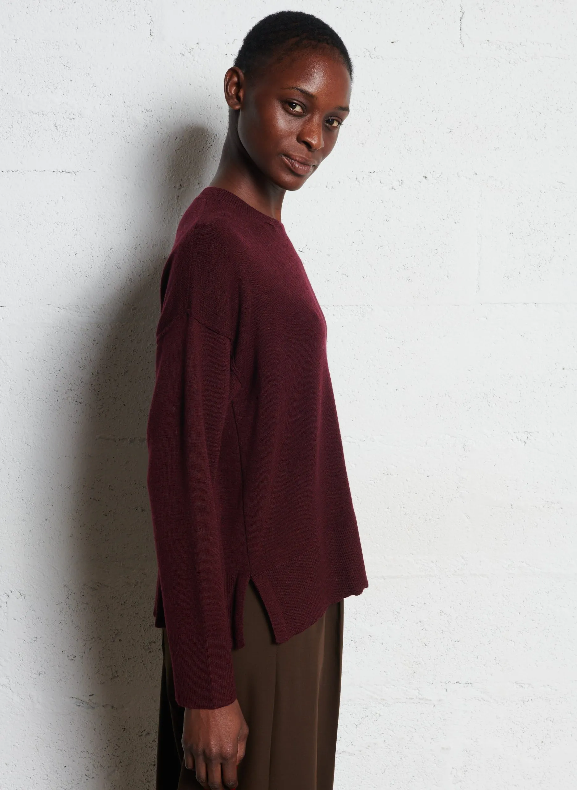 Pull ample col rond en laine et cachemire Bleu BIMARY