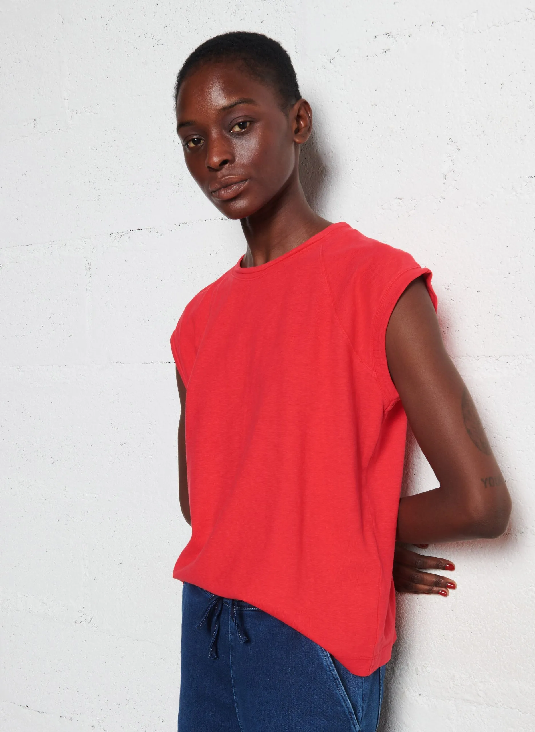 Tee-shirt oversize col rond Rouge AURA