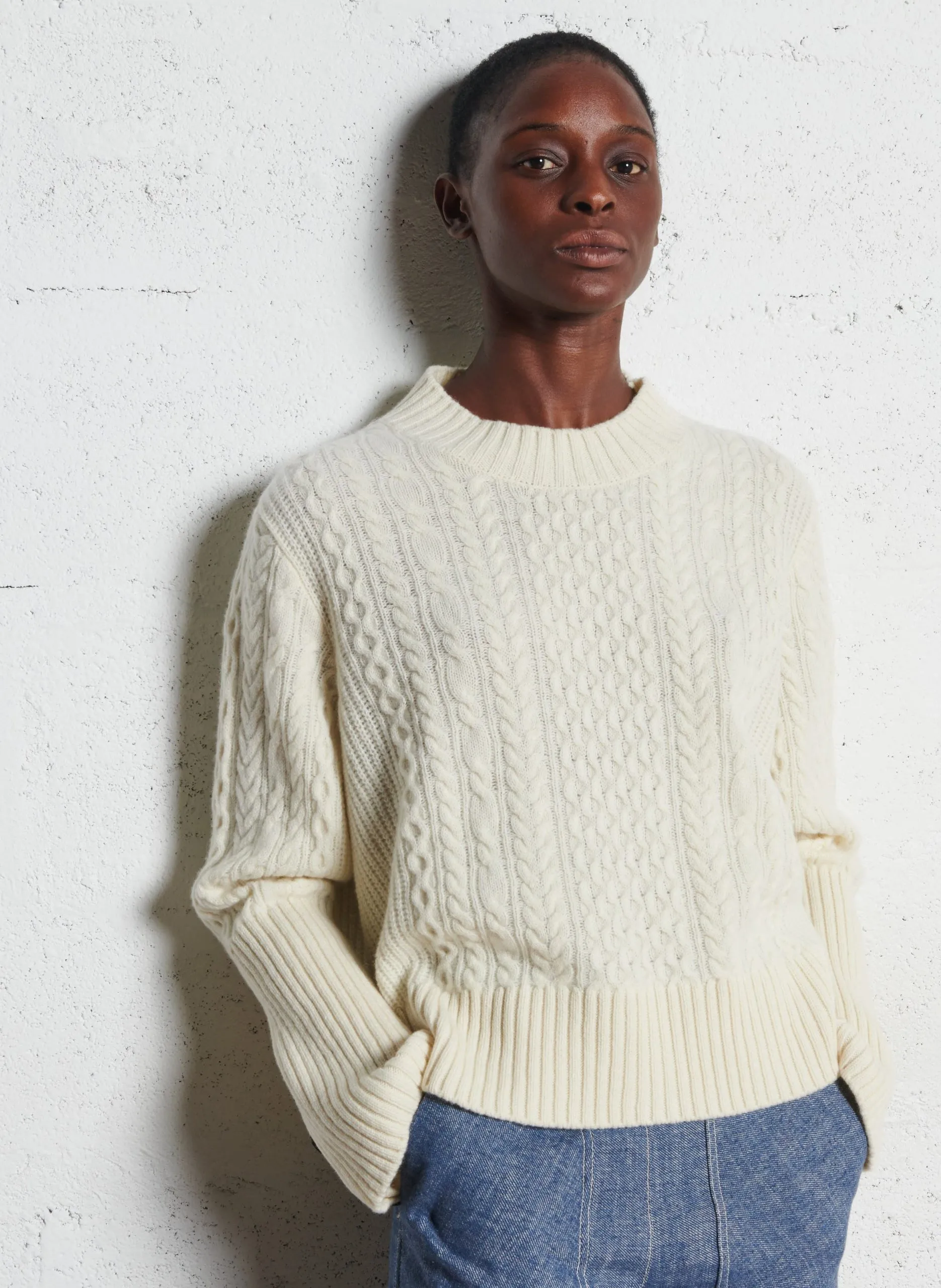 Pull col rond en laine Blanc BUBLY