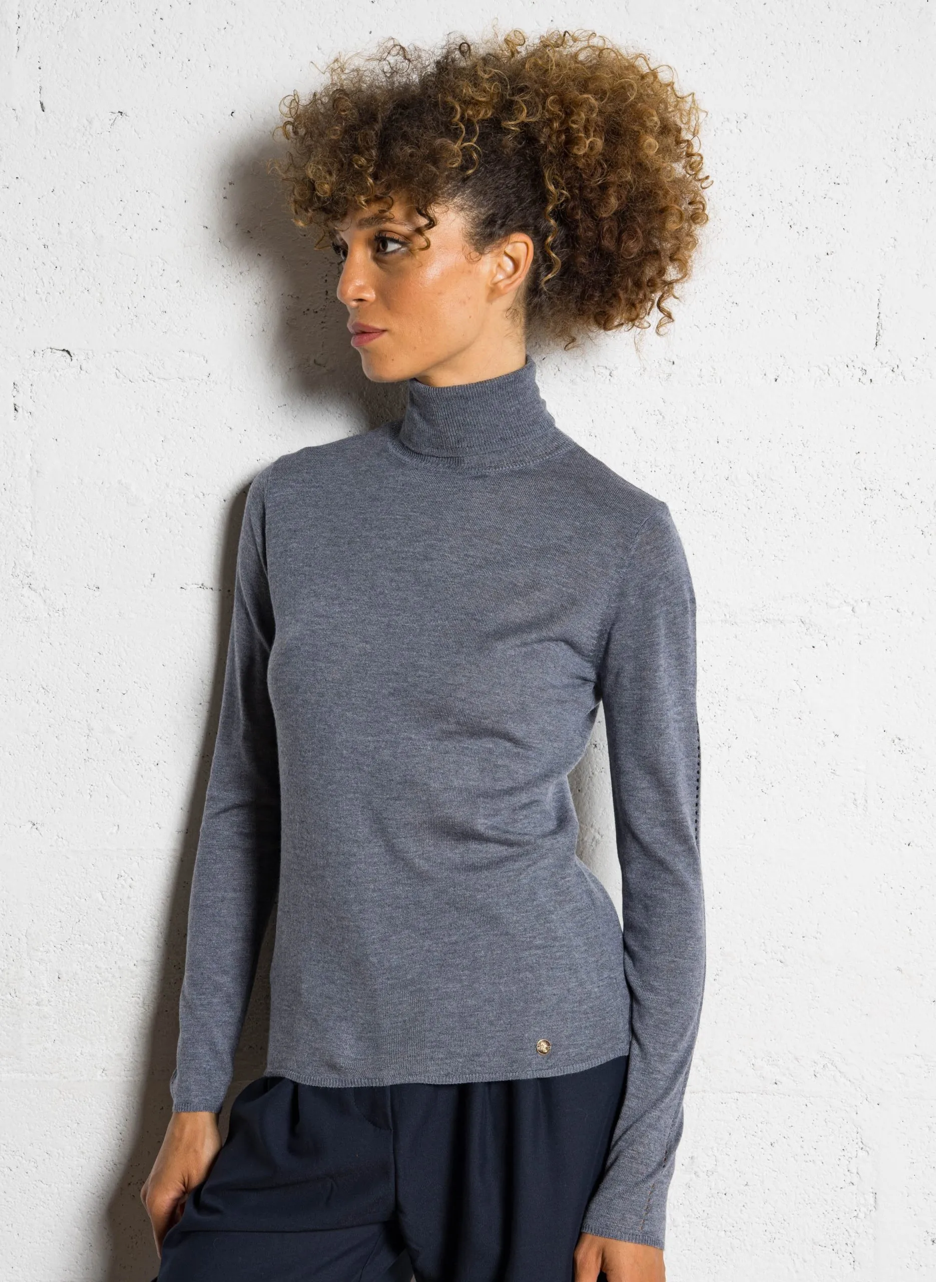 Pull col roulé manches longues uni Gris MILOE