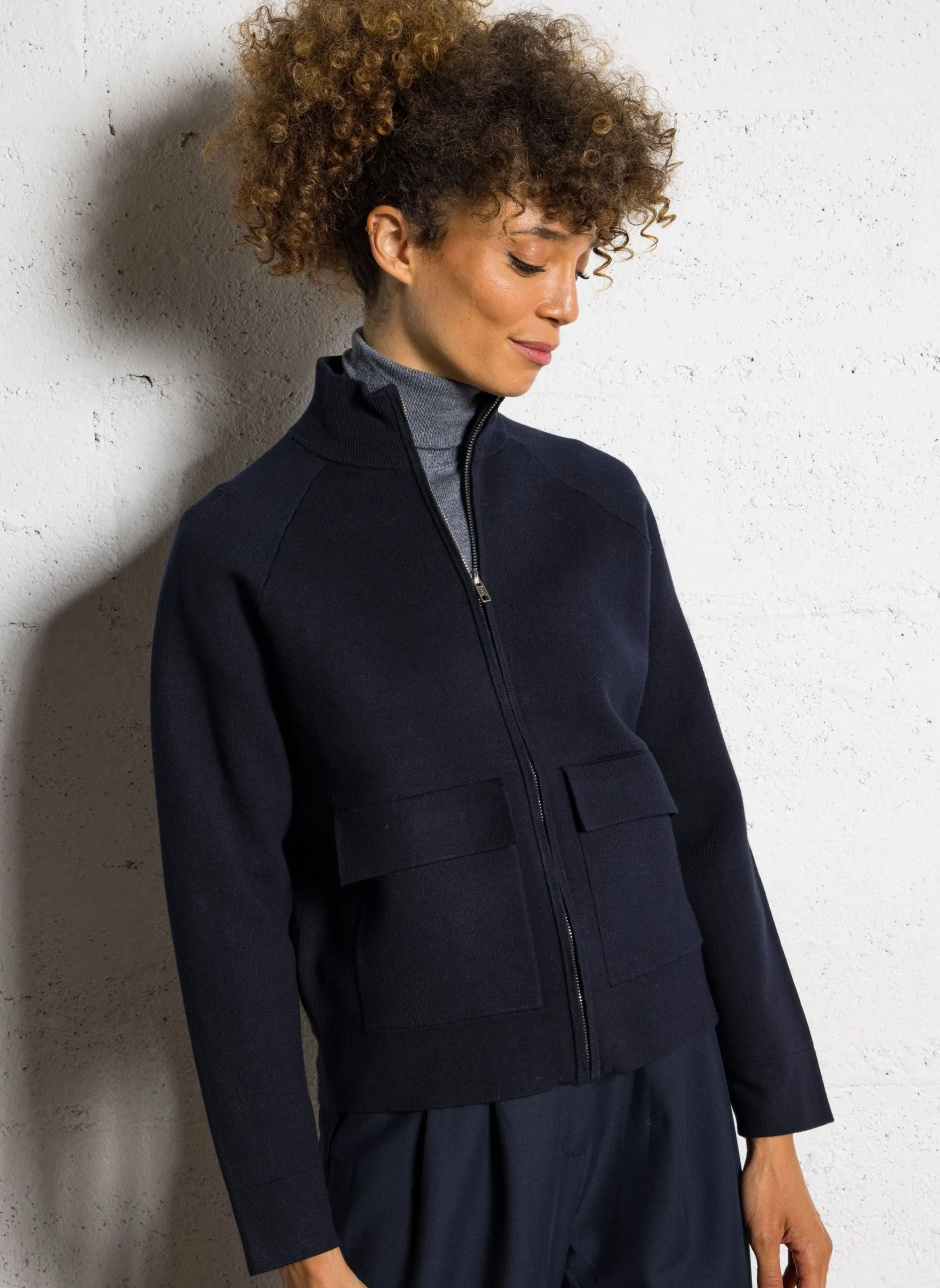 Gilet zippé droit uni Bleu BONNIE