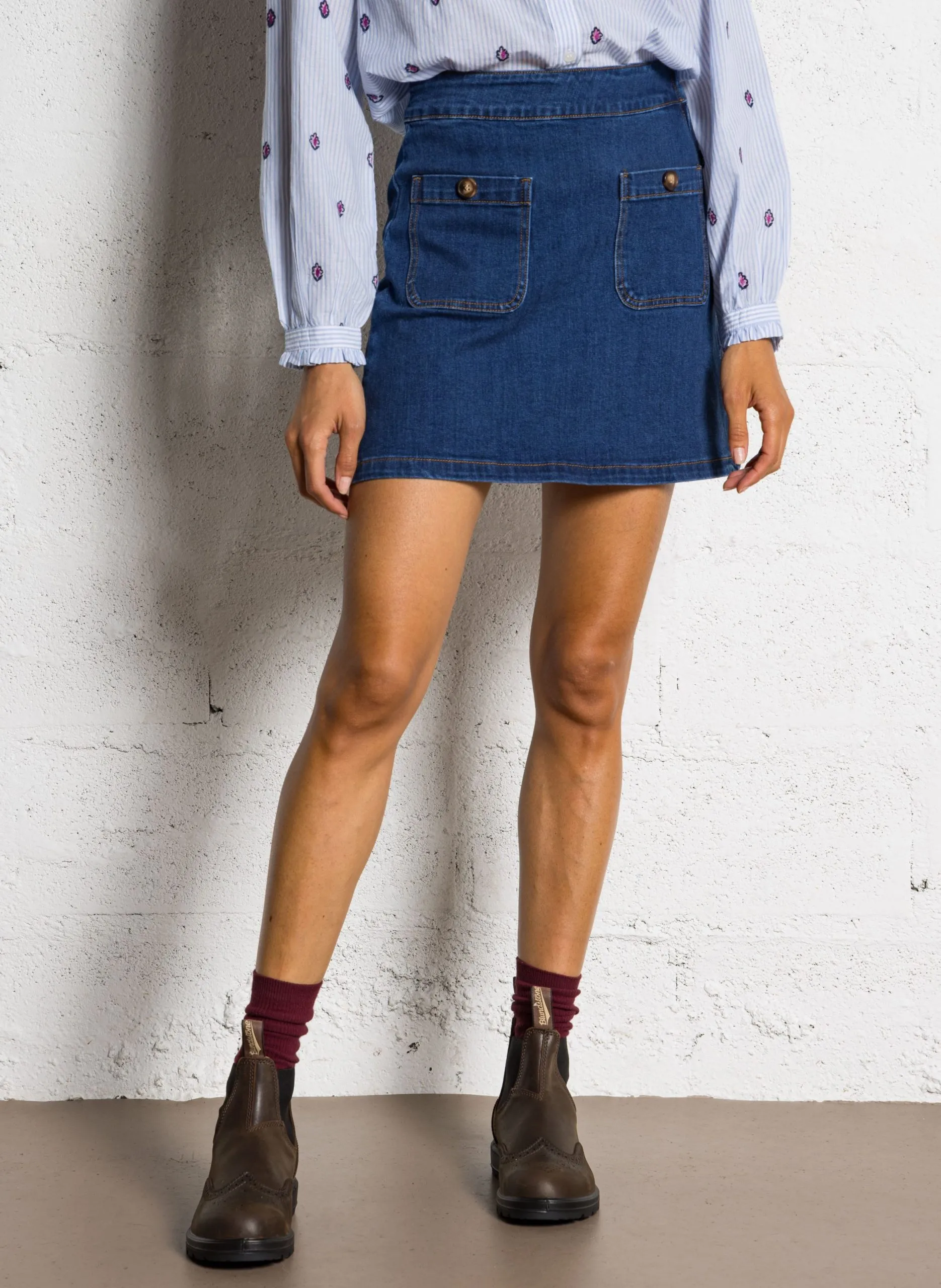 Jupe courte trapèze en denim Jean brut JADA