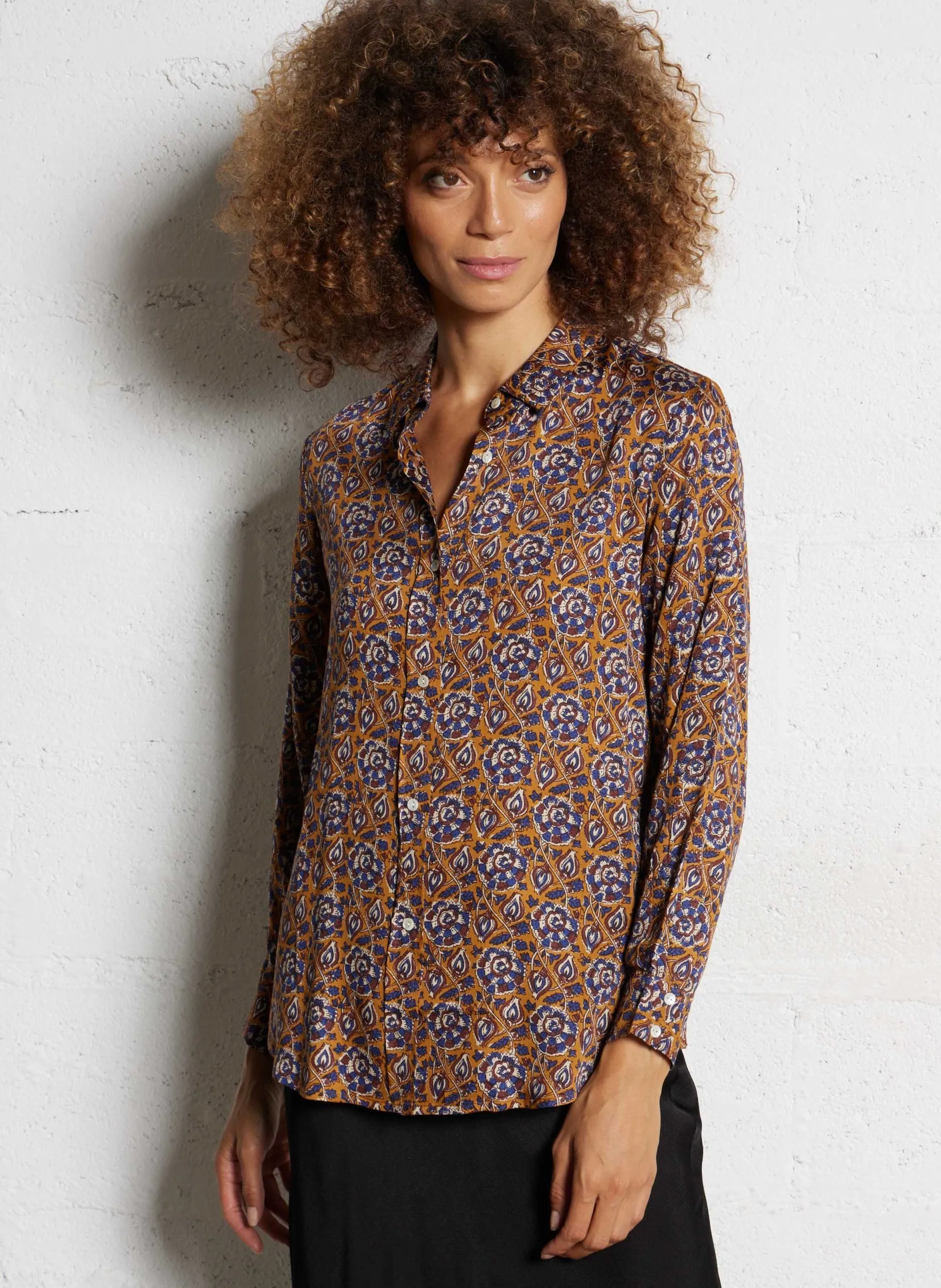 Chemise ajustée en coton imprimé Marron PADOUE