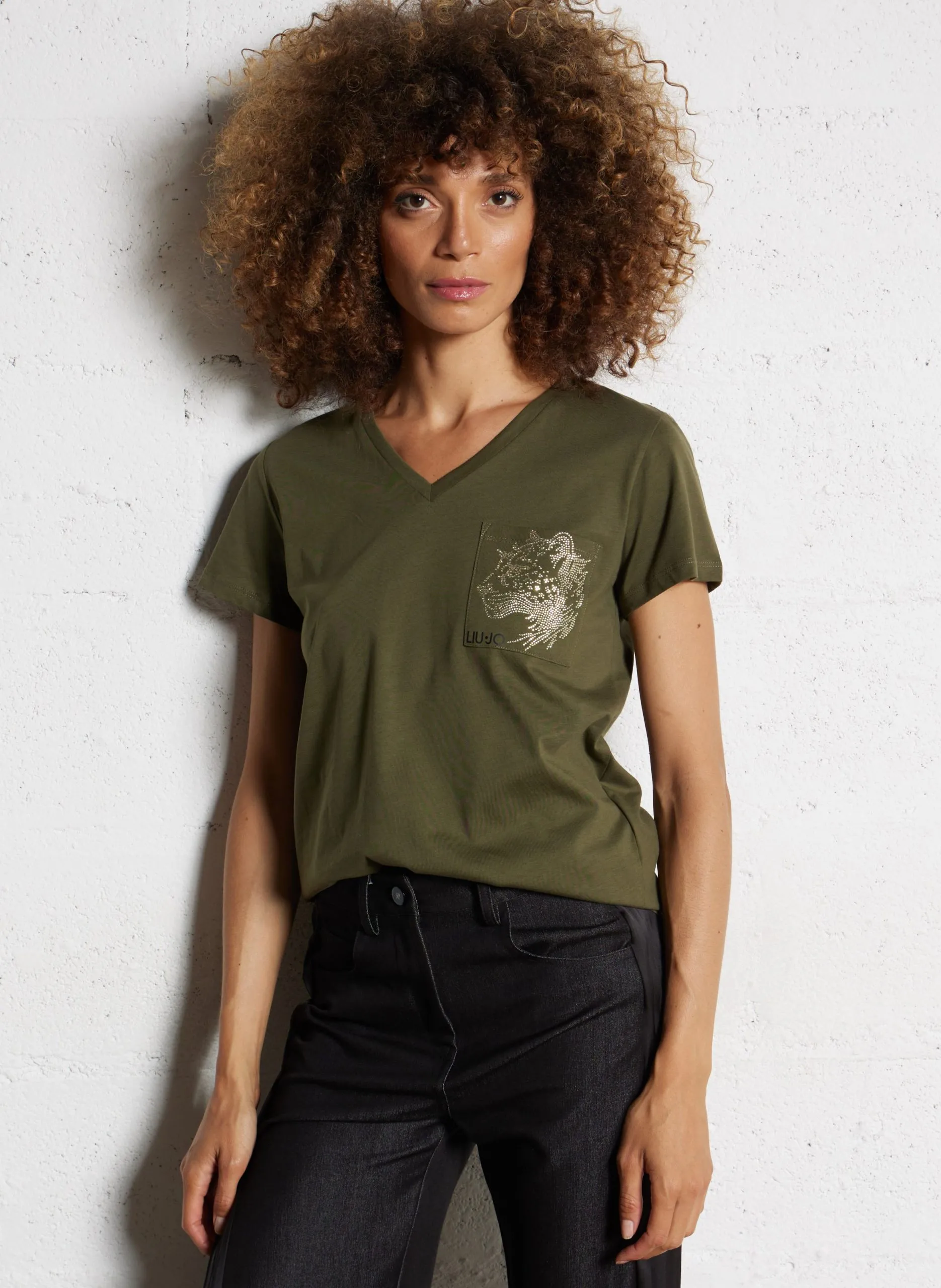 Tee-shirt col v en coton Vert