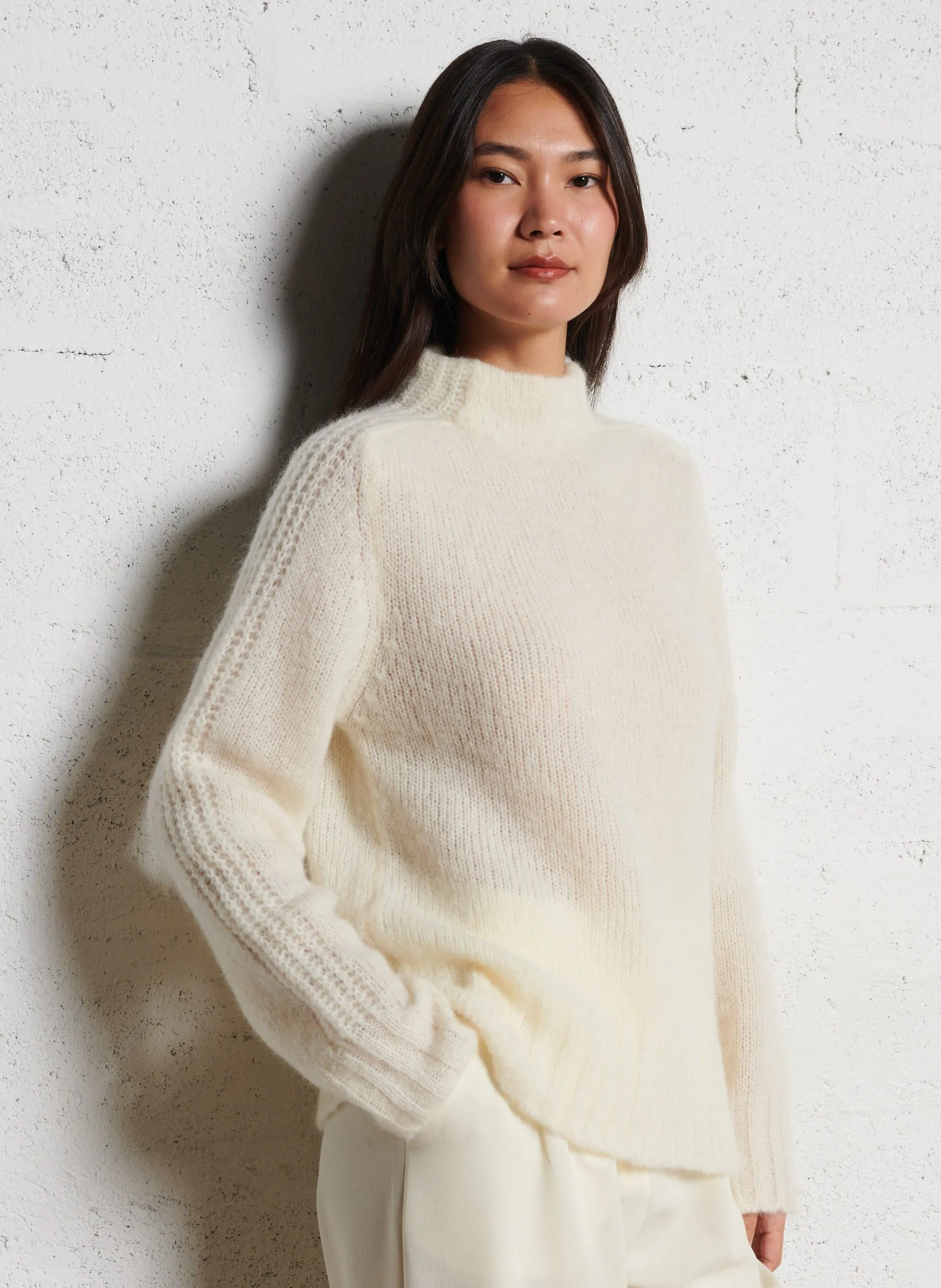 Pull droit col montant en laine mélangée Blanc BRIMA