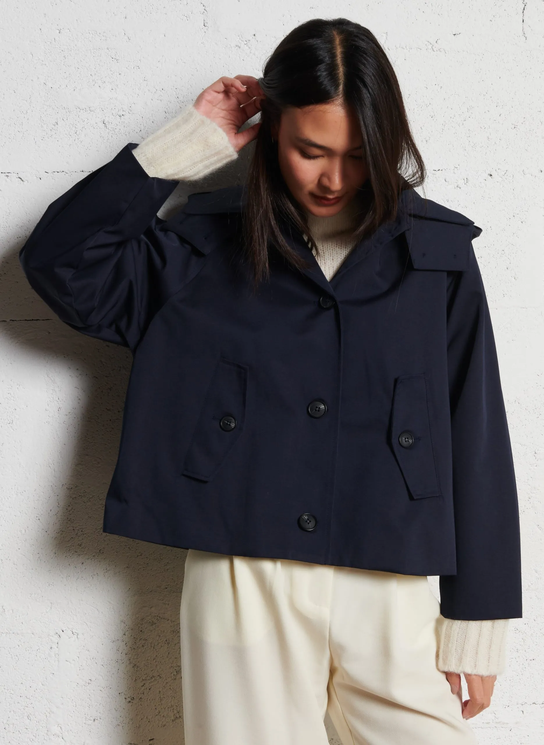 Parka courte trapèze unie Bleu NOLAN