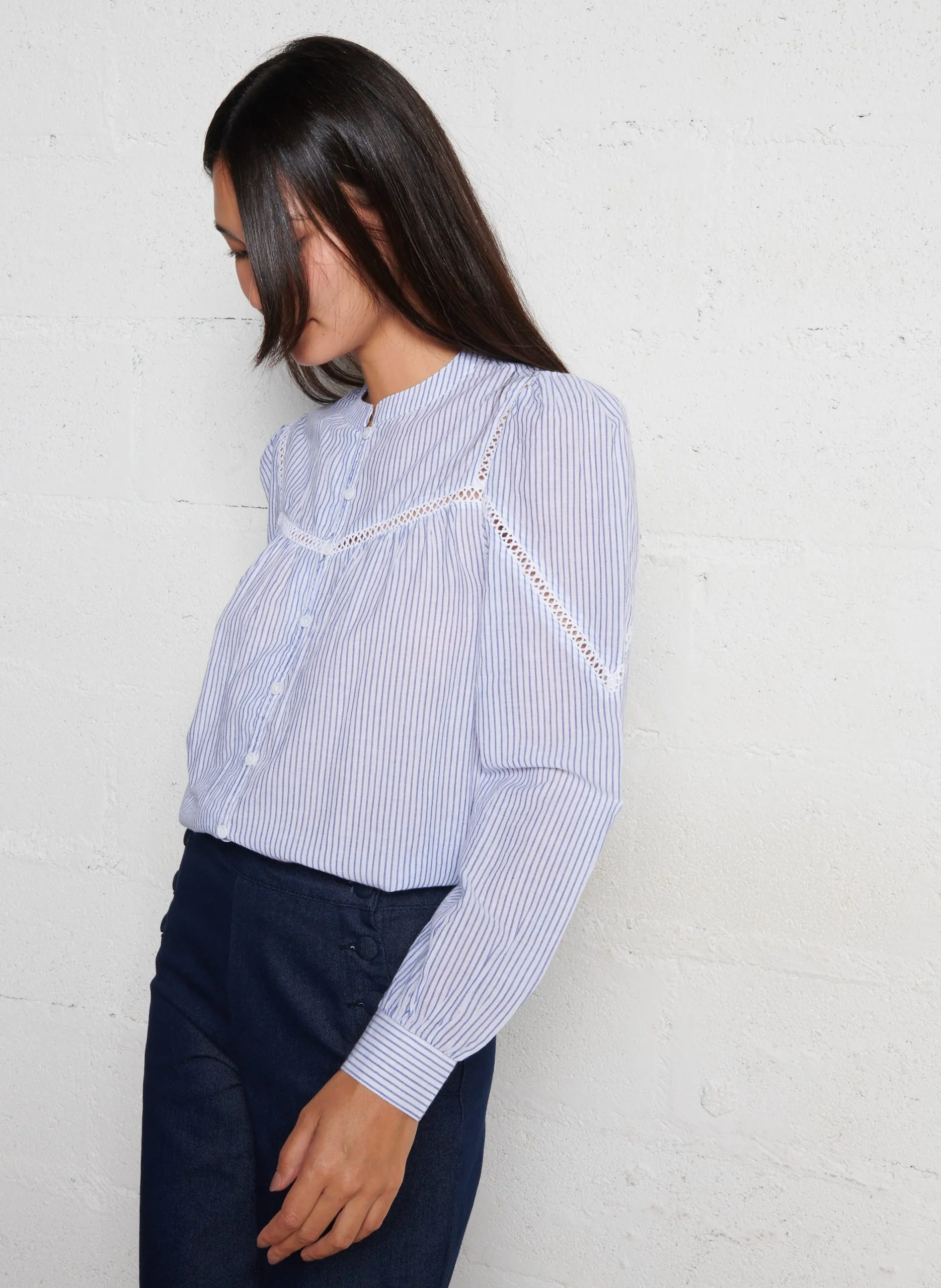 Chemise droite en coton rayé Beige BAYEN