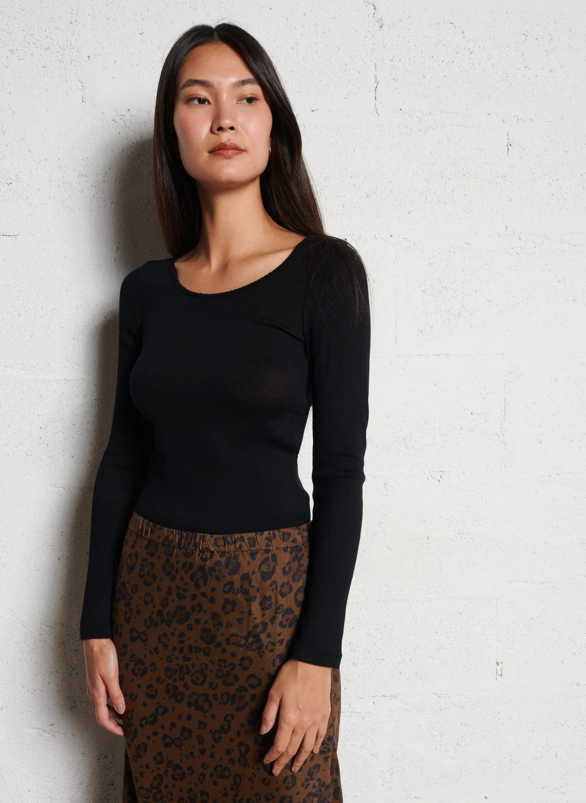 Tee-shirt manches longues uni Noir