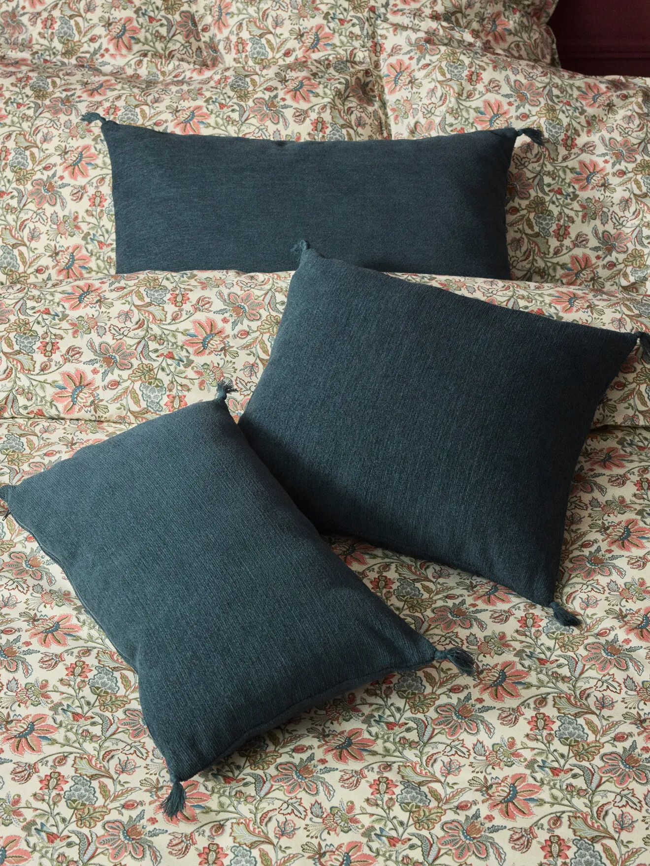 Housse de coussin en coton chenille Bleu
