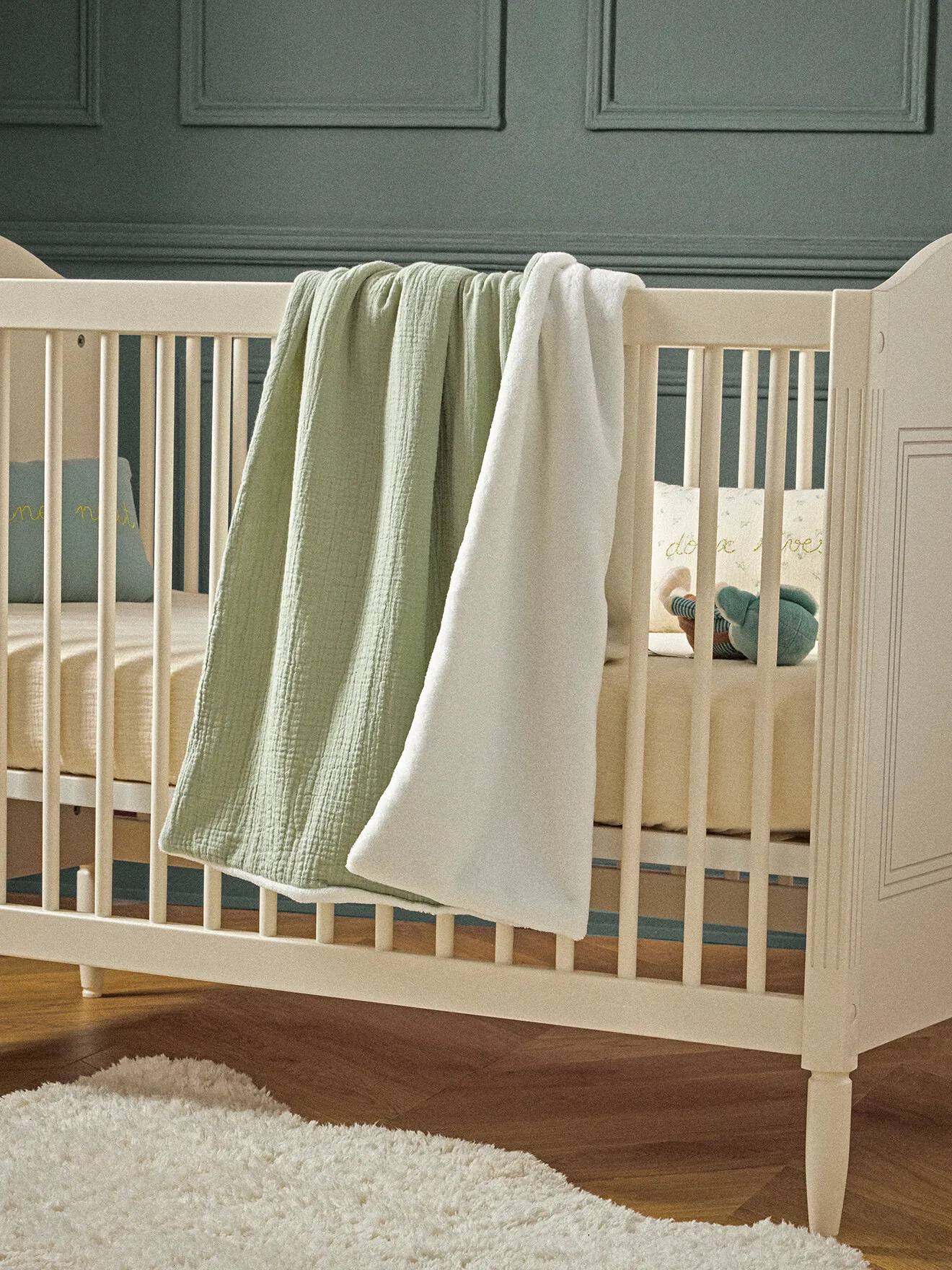 Plaid gaze de coton et micro-polaire Vert