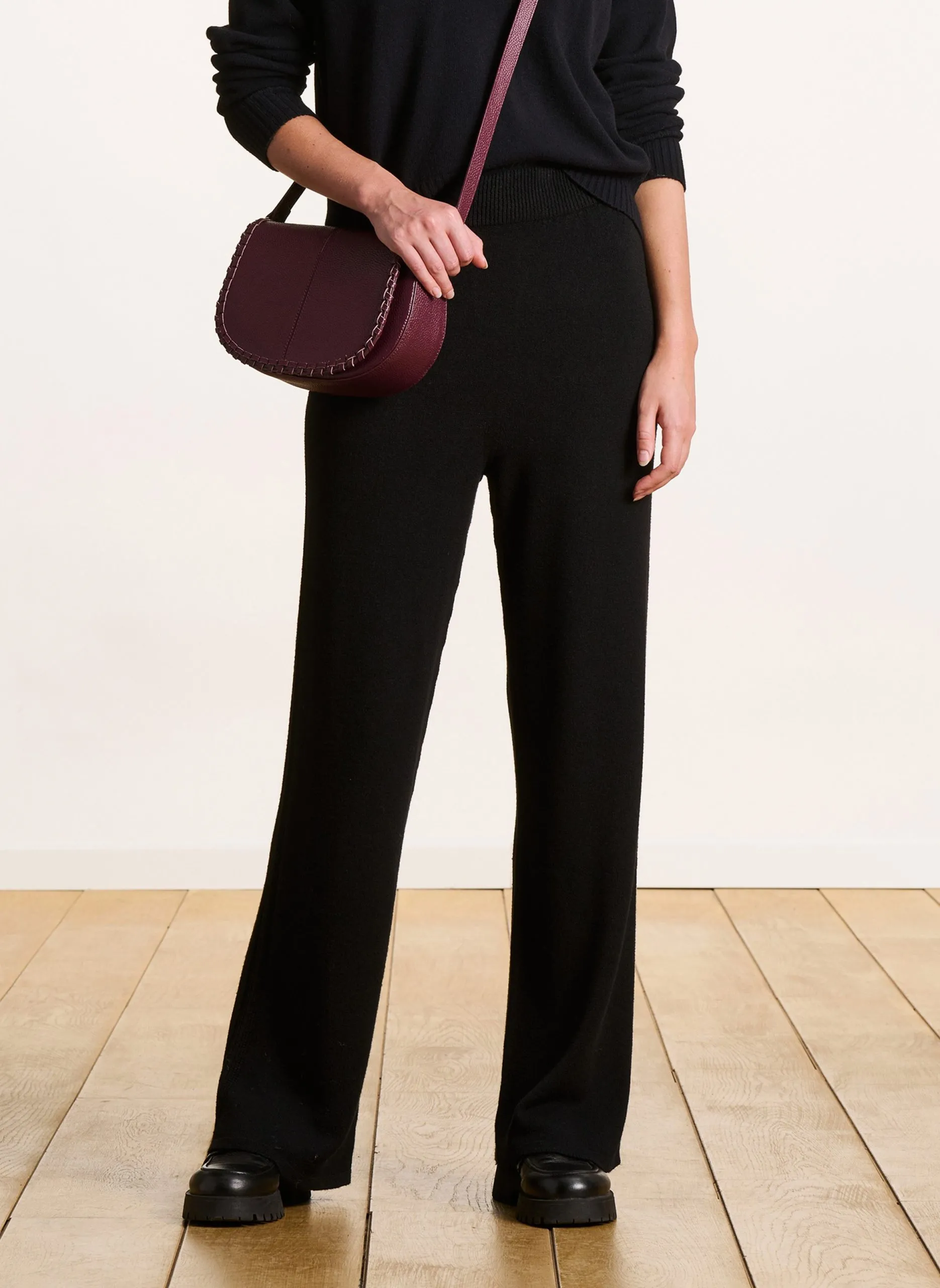 Pantalon large en maille Noir