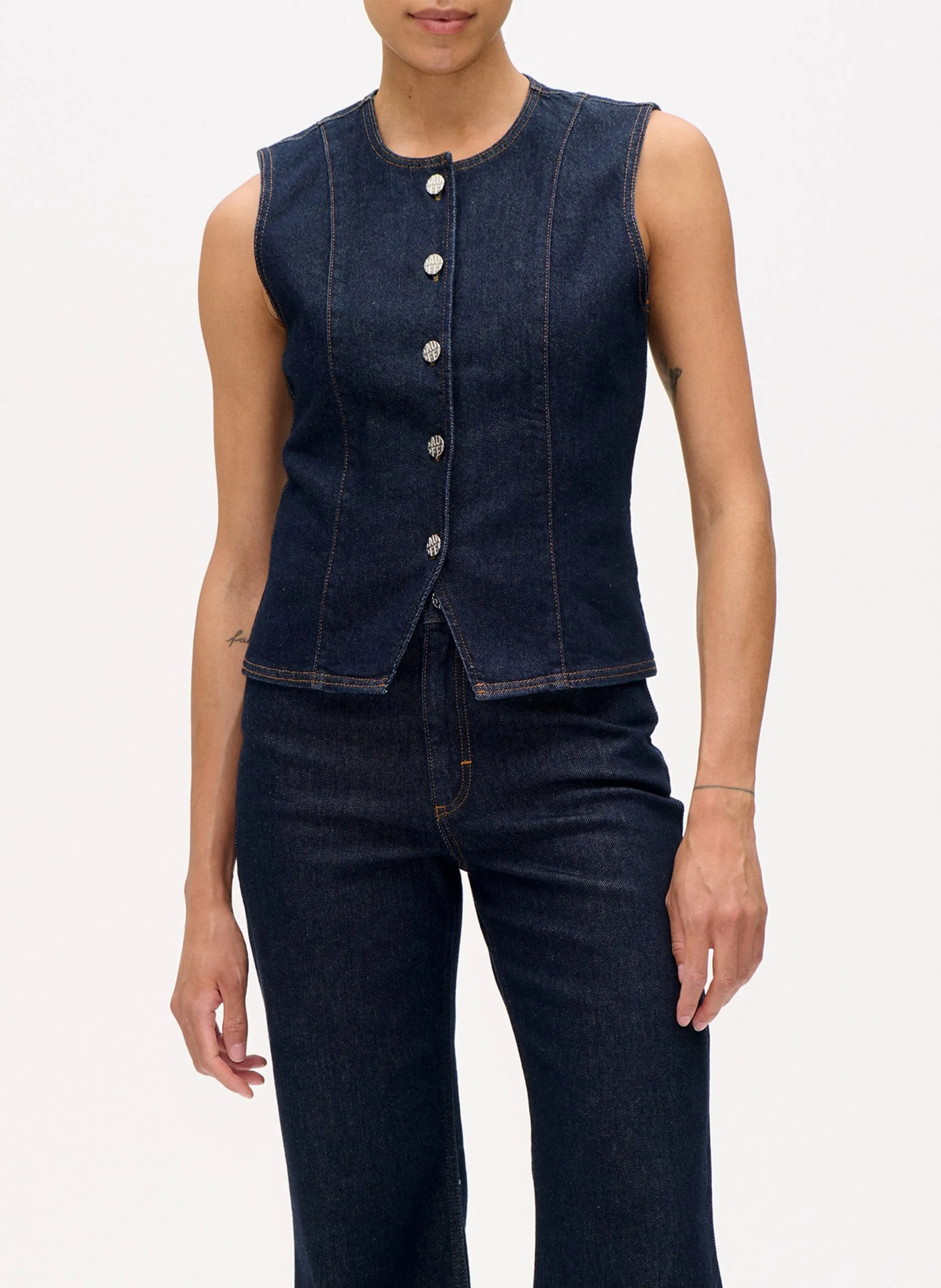 Top en jean cintré en coton bio mélangé Bleu MENE