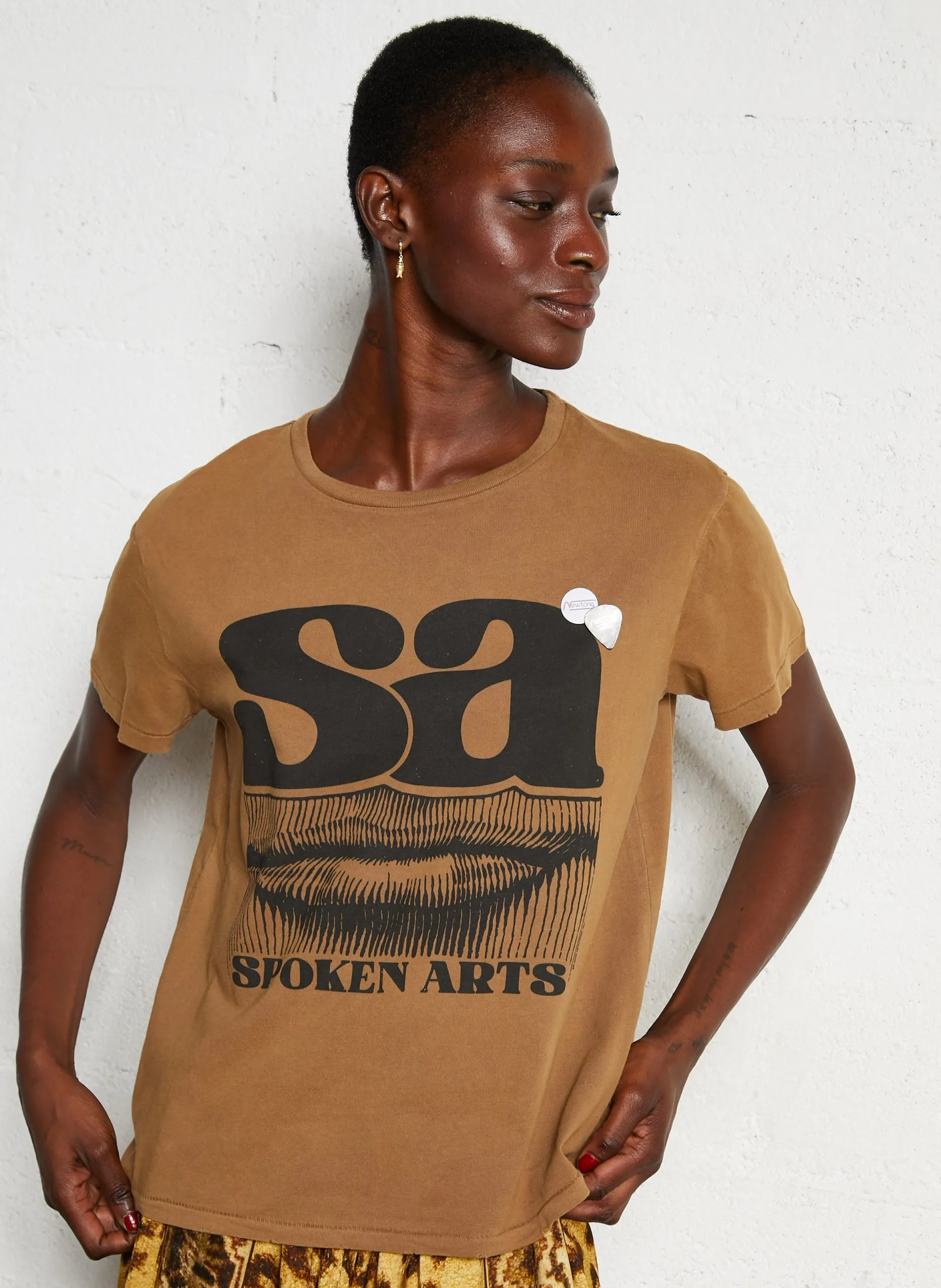 Tee-shirt droit col rond sérigraphié en coton Marron TSSSPOK