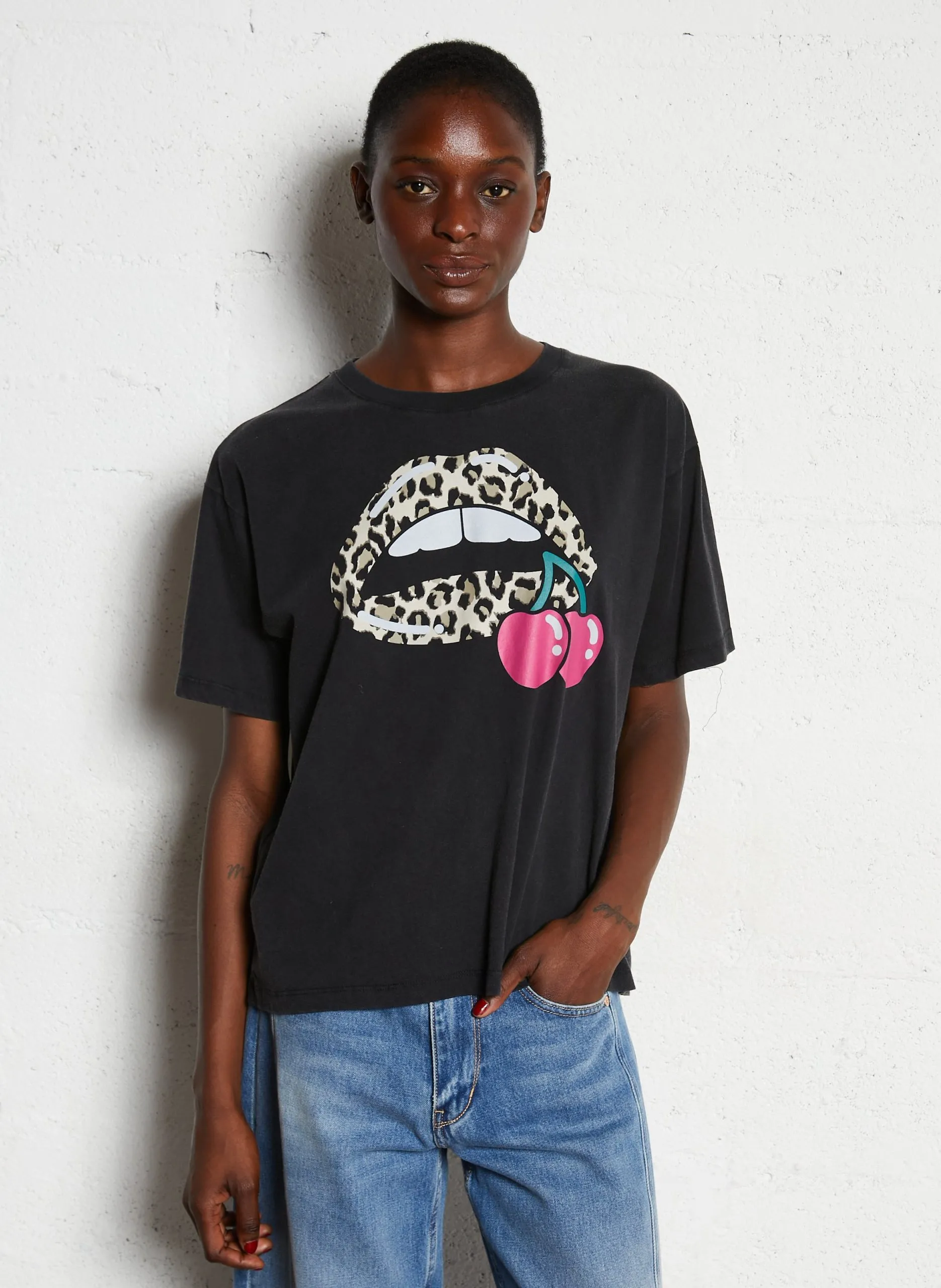 Tee-shirt col rond en coton Noir KANI